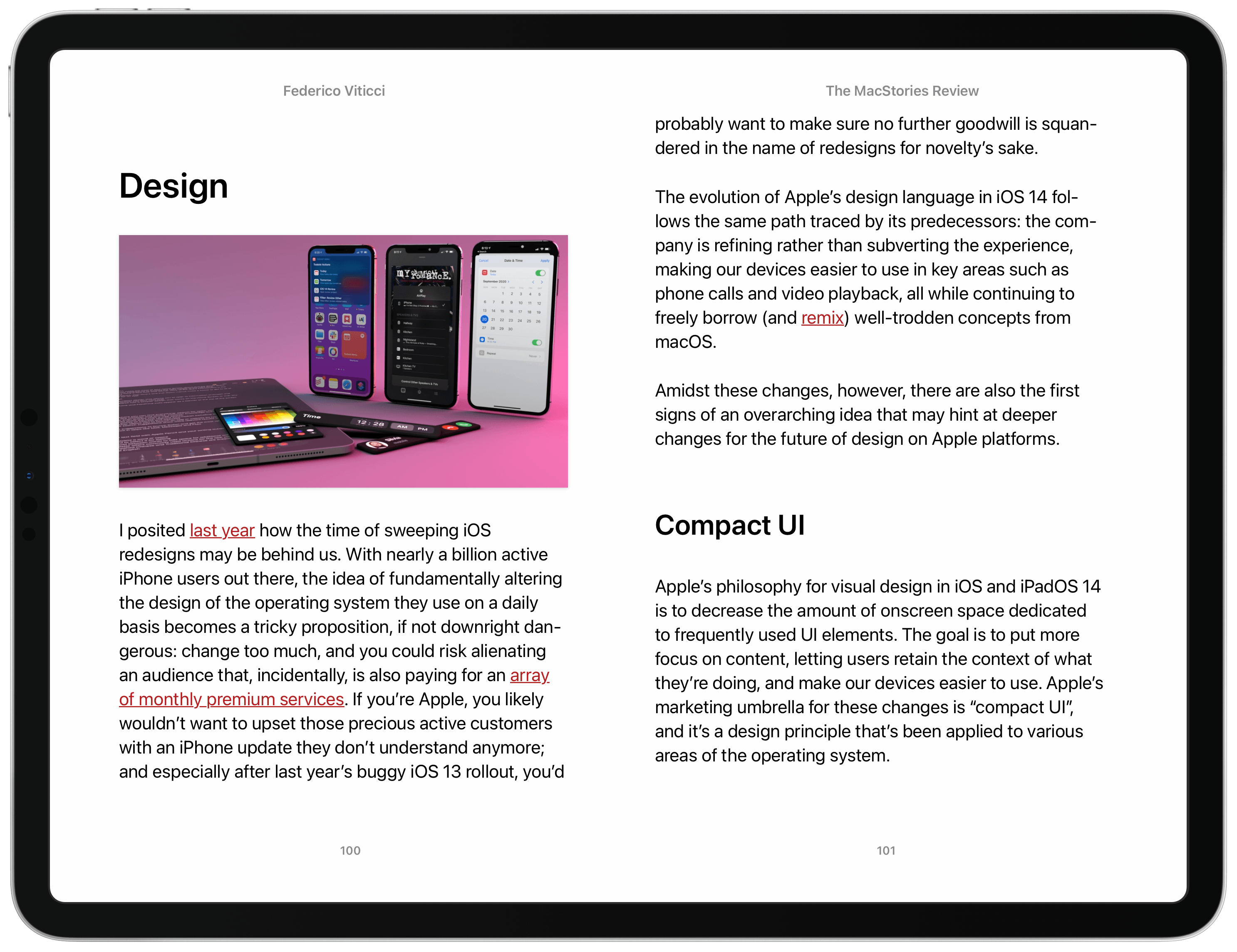 Federico's iOS and iPadOS 14 review in the Books app.