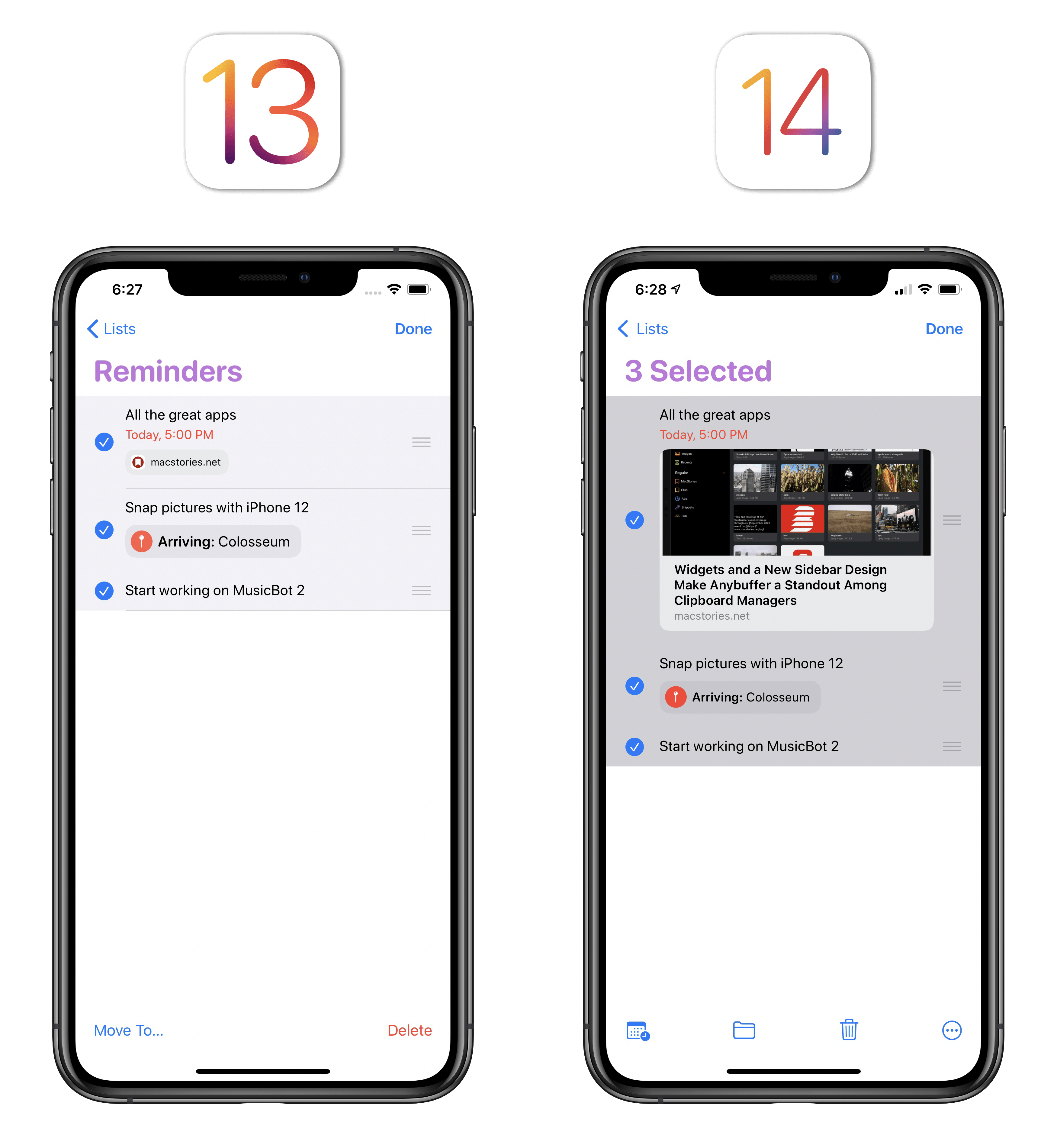 More options for batch actions in iOS 14.