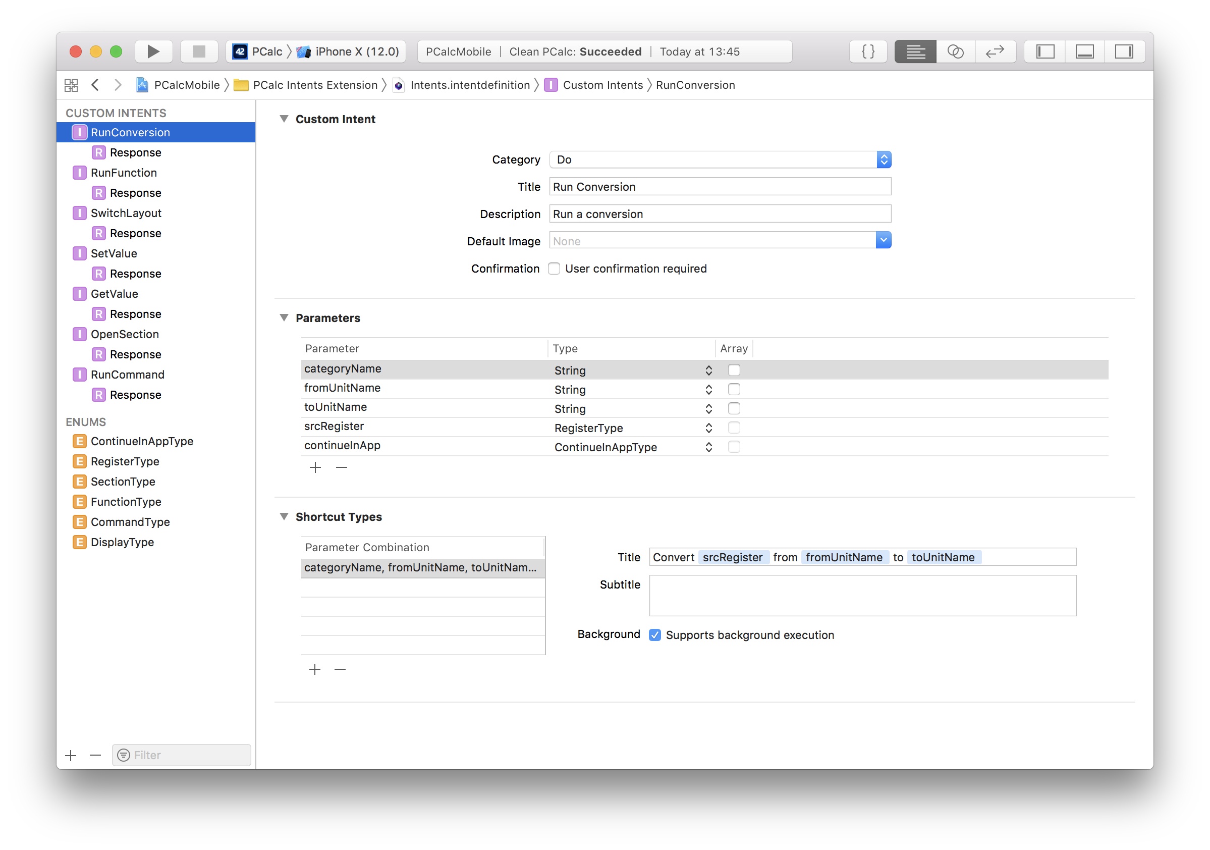 Developers can create custom intents in Xcode using semantic templates. (Screenshot: James Thomson)