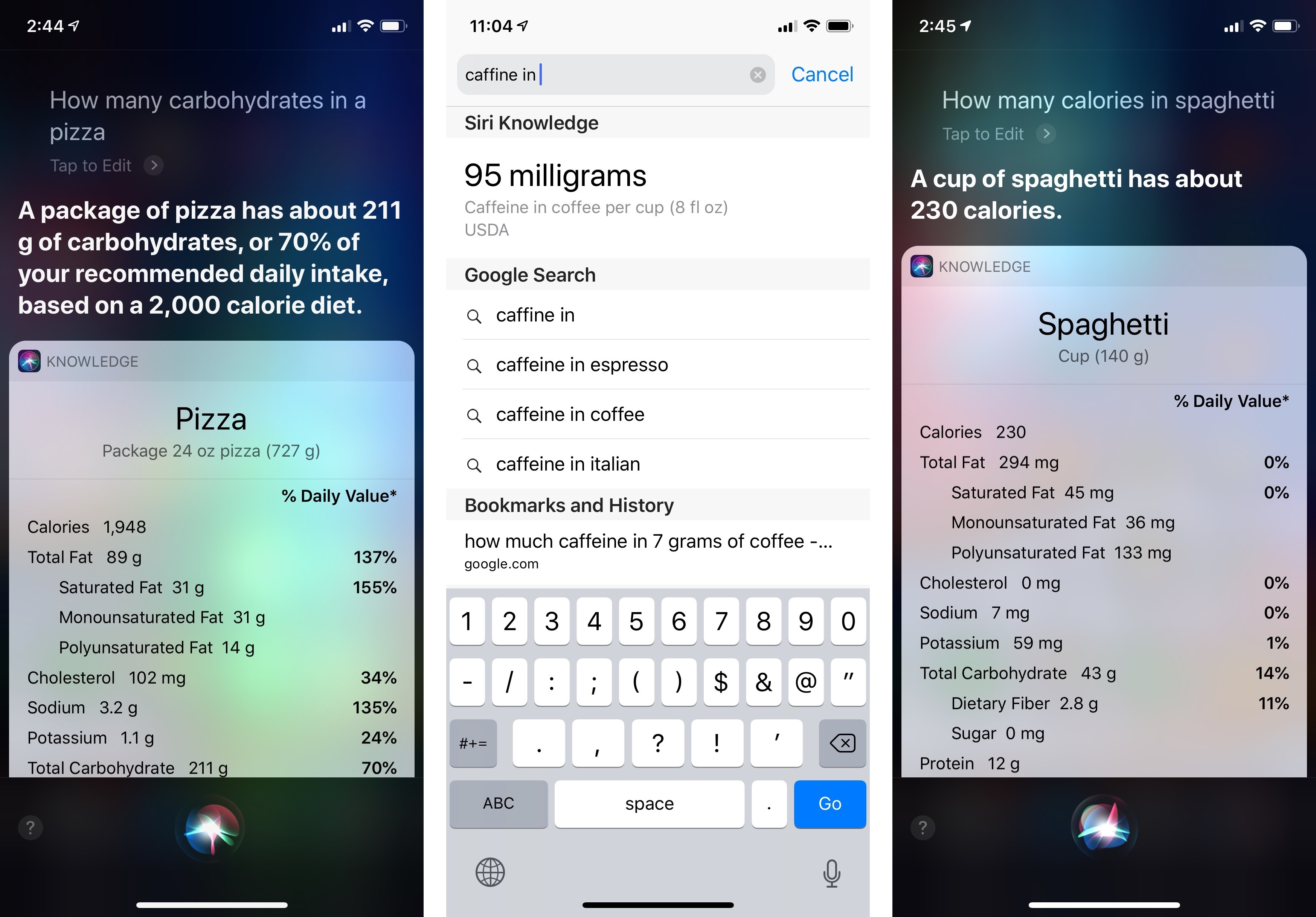 Siri's food knowledge is available in the traditional voice experience as well as Safari.