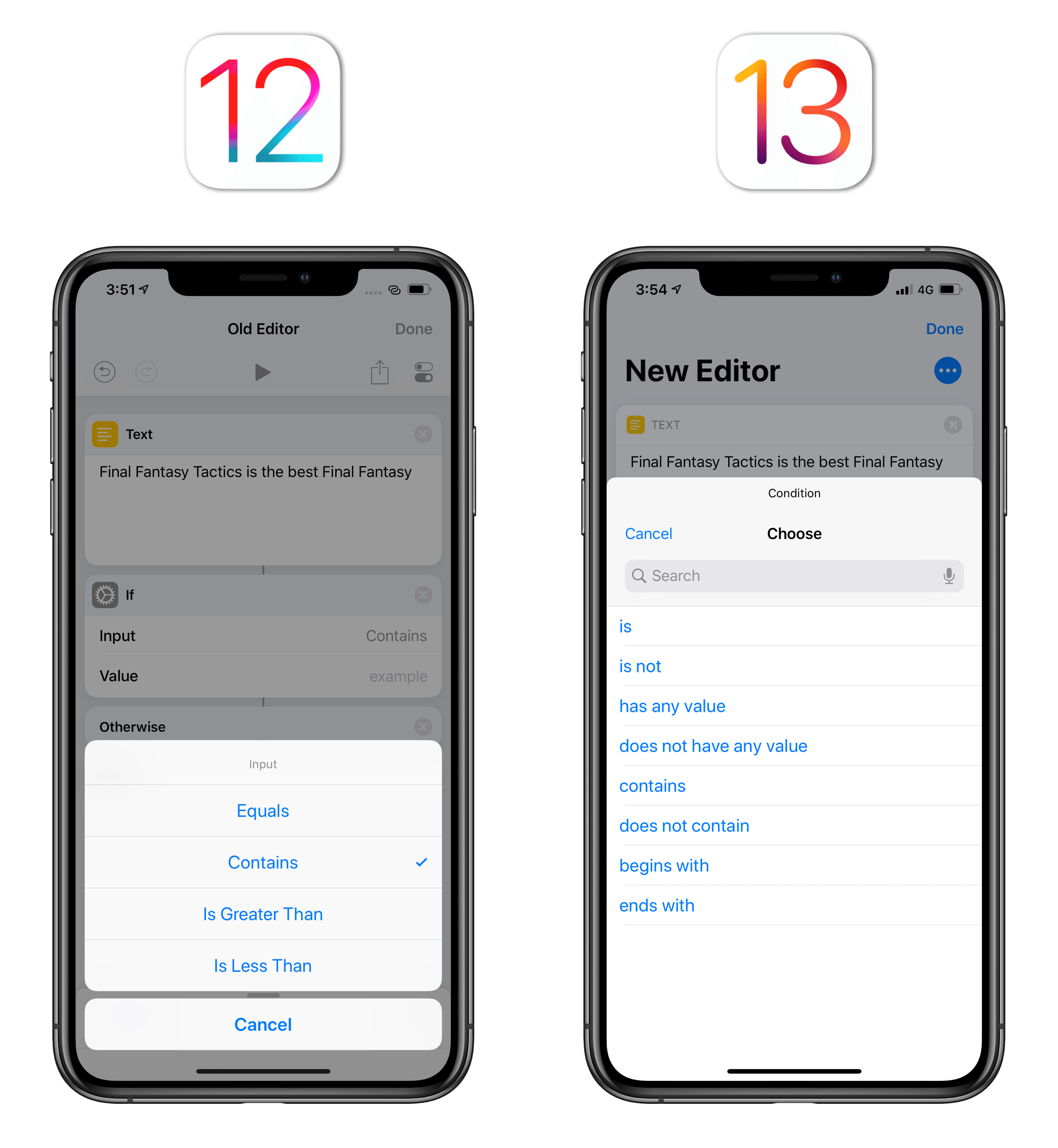 New conditions in iOS 13.