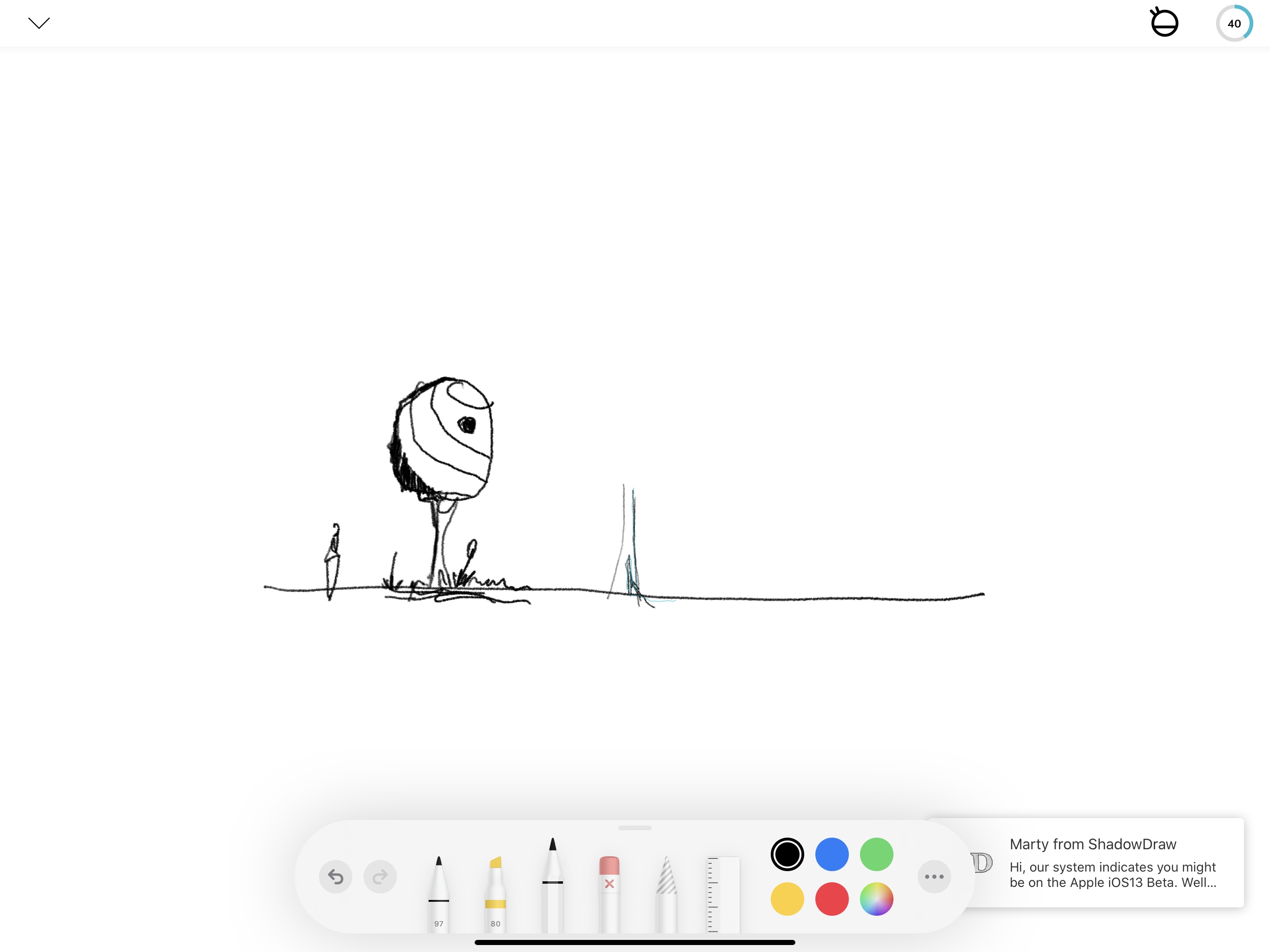 The latest version of ShadowDraw implements PencilKit support for sketching in the app.