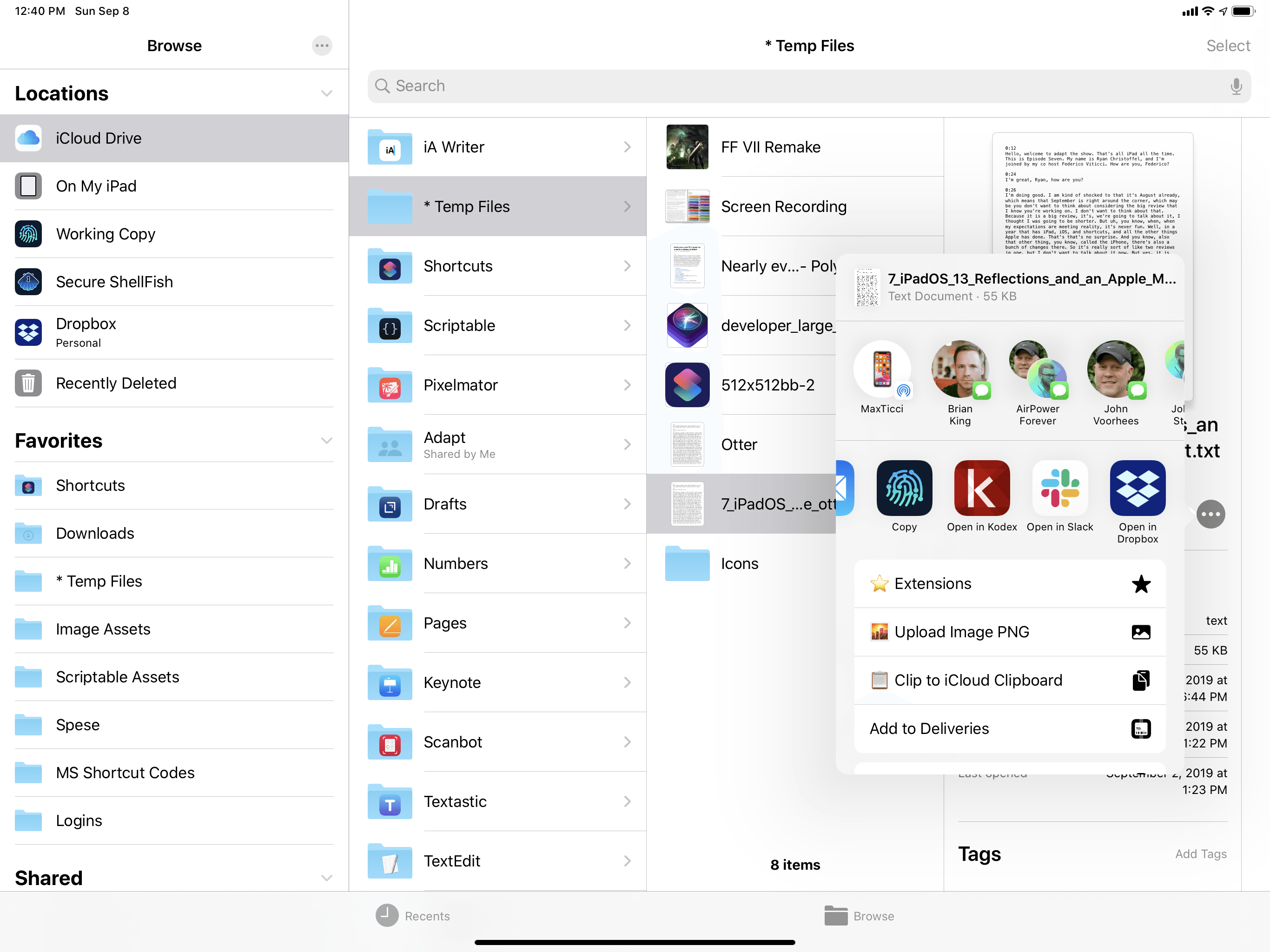 You still need to go through the share sheet to open a selected file in apps.