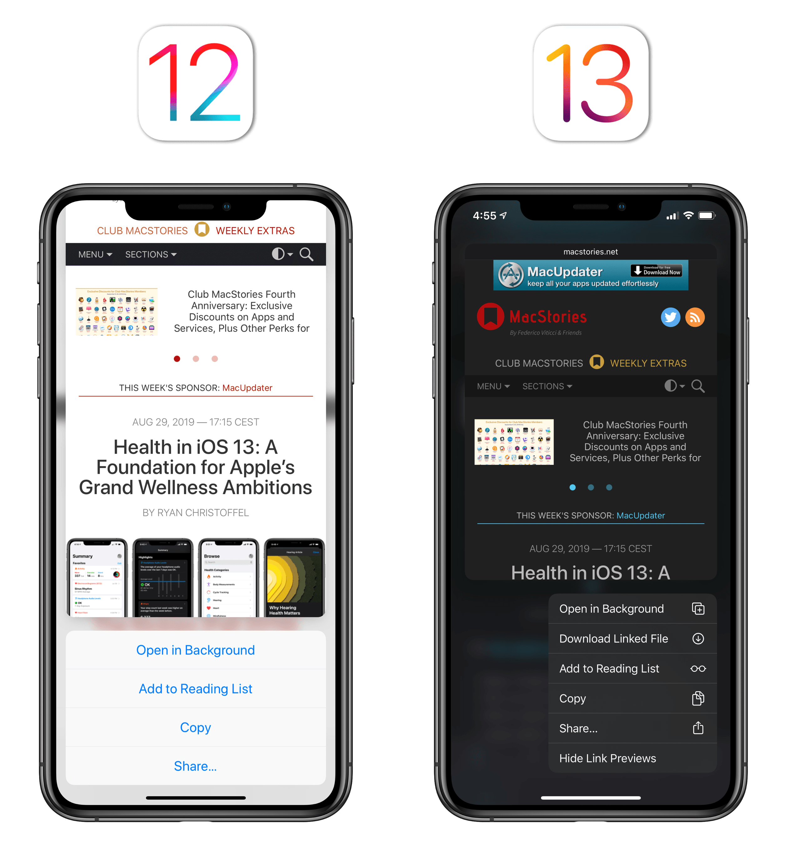 You needed to swipe up to see actions available for peek and pop in iOS 12.