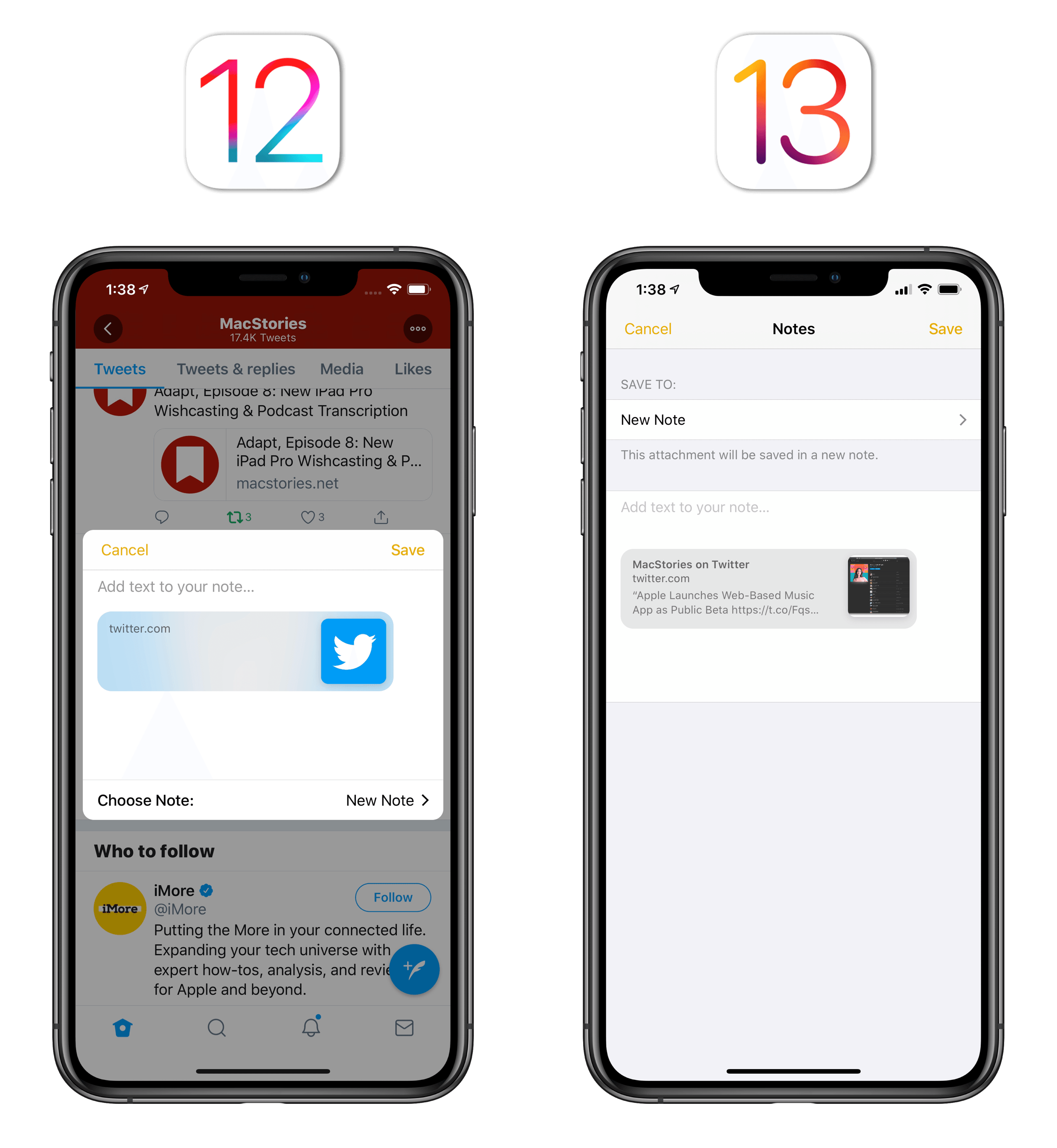 Tweets properly expand as rich links in iOS 13's Notes app.