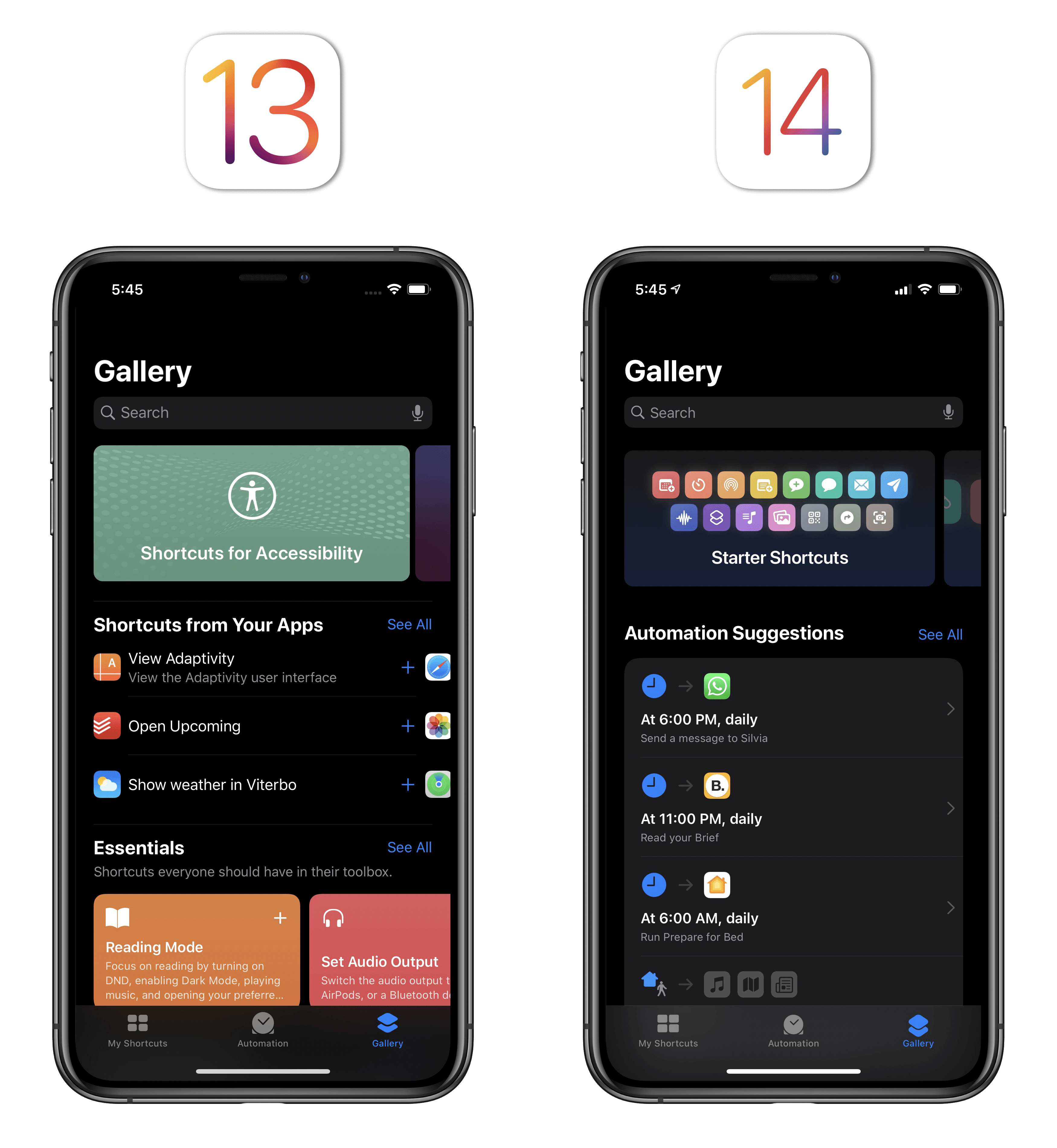 New suggested automations in the Shortcuts Gallery for iOS 14.