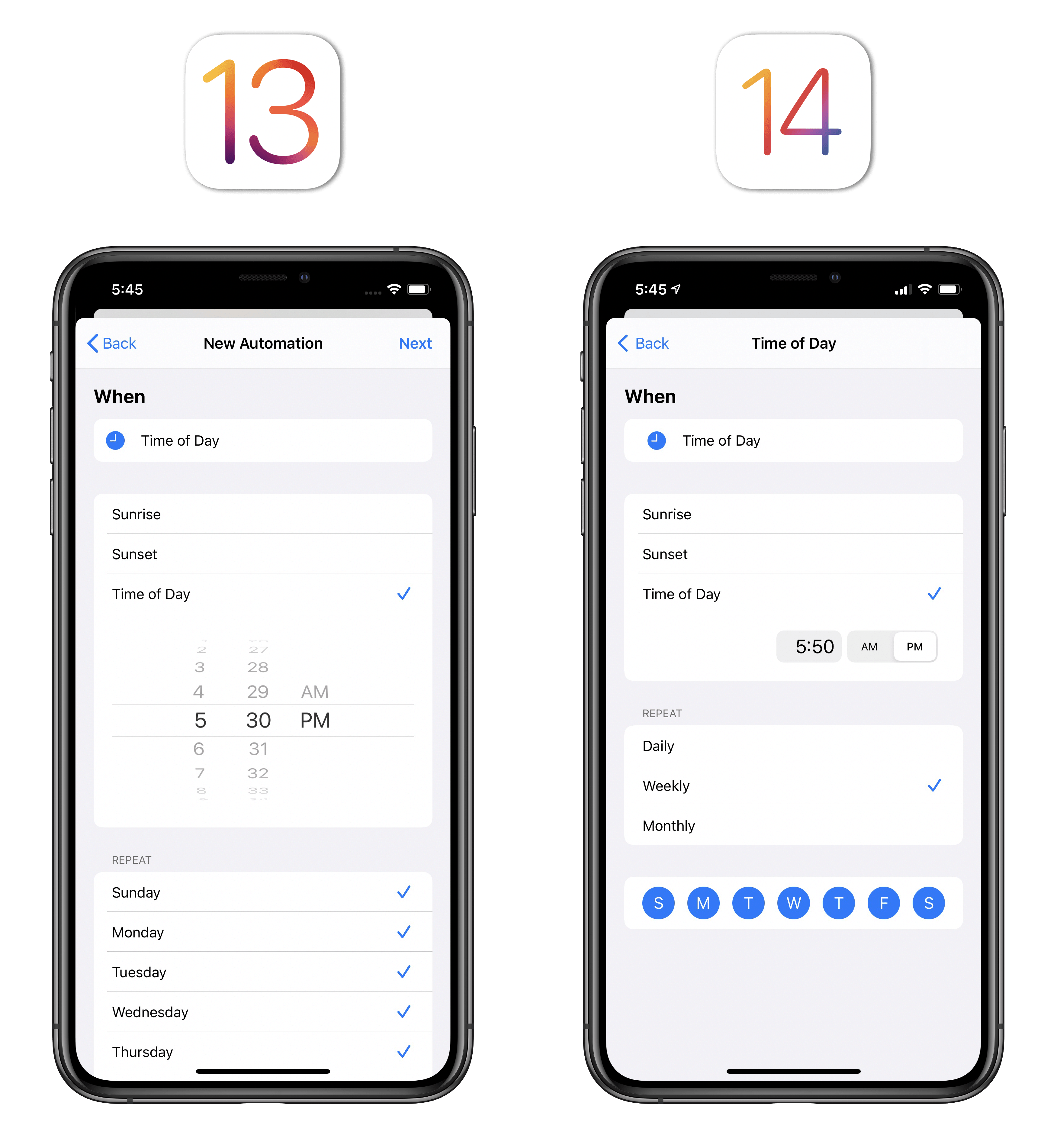 New recurrence options for scheduled automations in iOS 14.