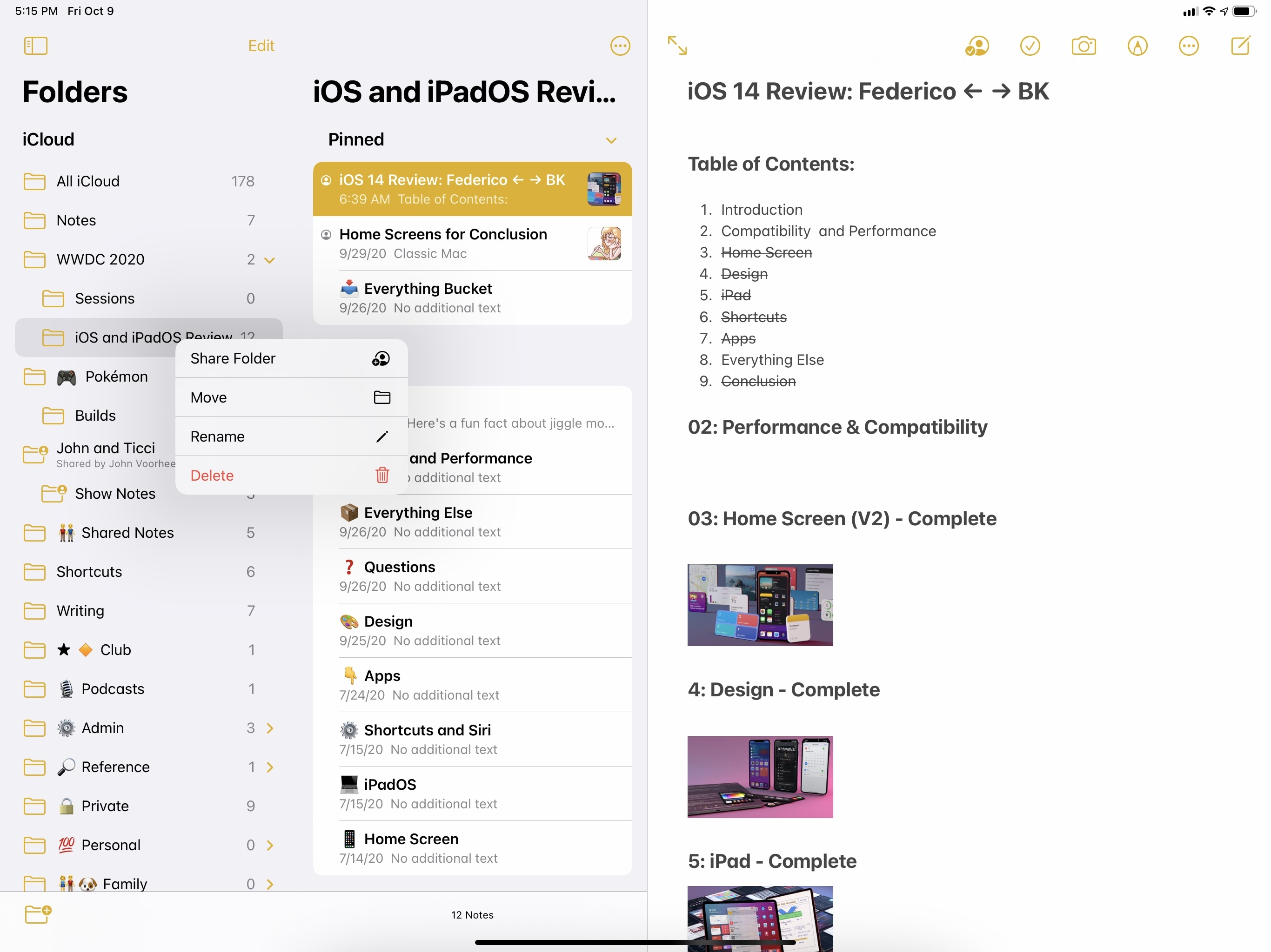 The new sidebar on iPad supports context menus.
