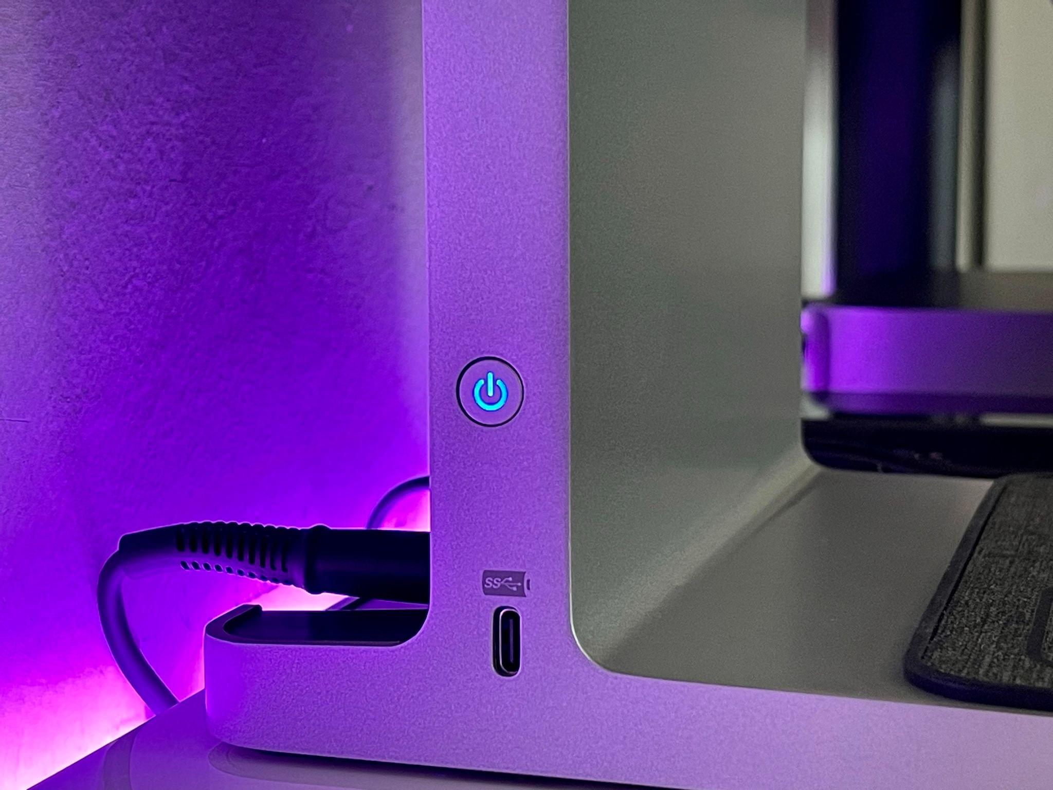 The power button and USB-C port of the StudioDock.