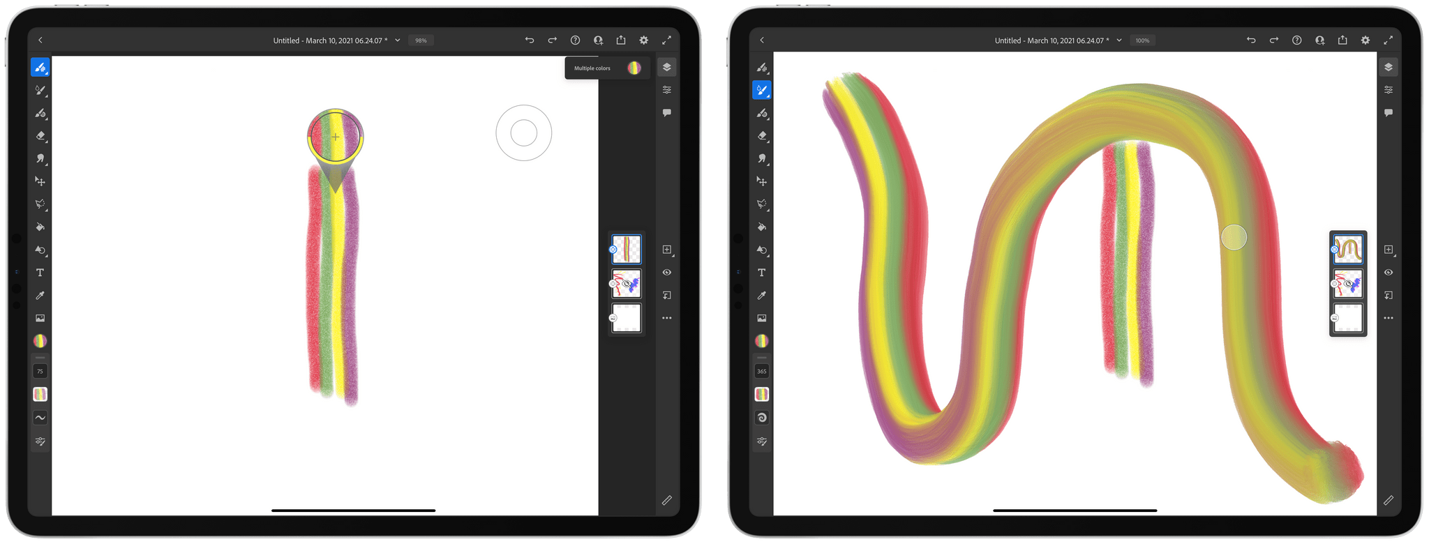 With the Touch Shortcut button, I selected four colors created with the pencil brush that I could then paint with using an oil brush.