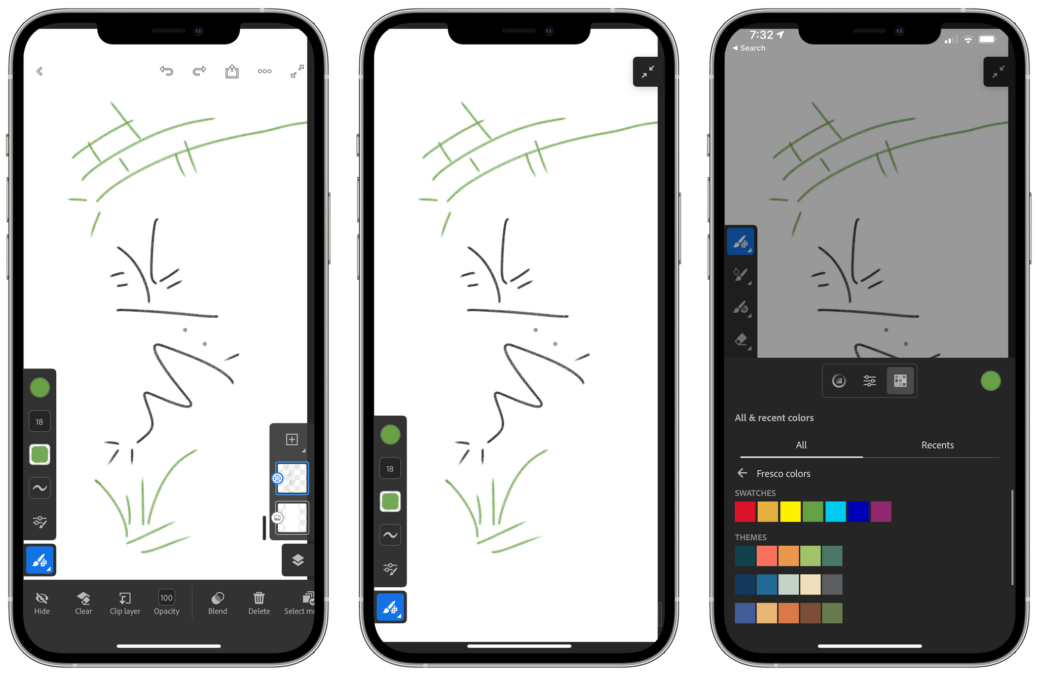Turning up the smoothing of brushes when using Fresco on the iPhone makes drawing with your finger look nicer than it might otherwise.