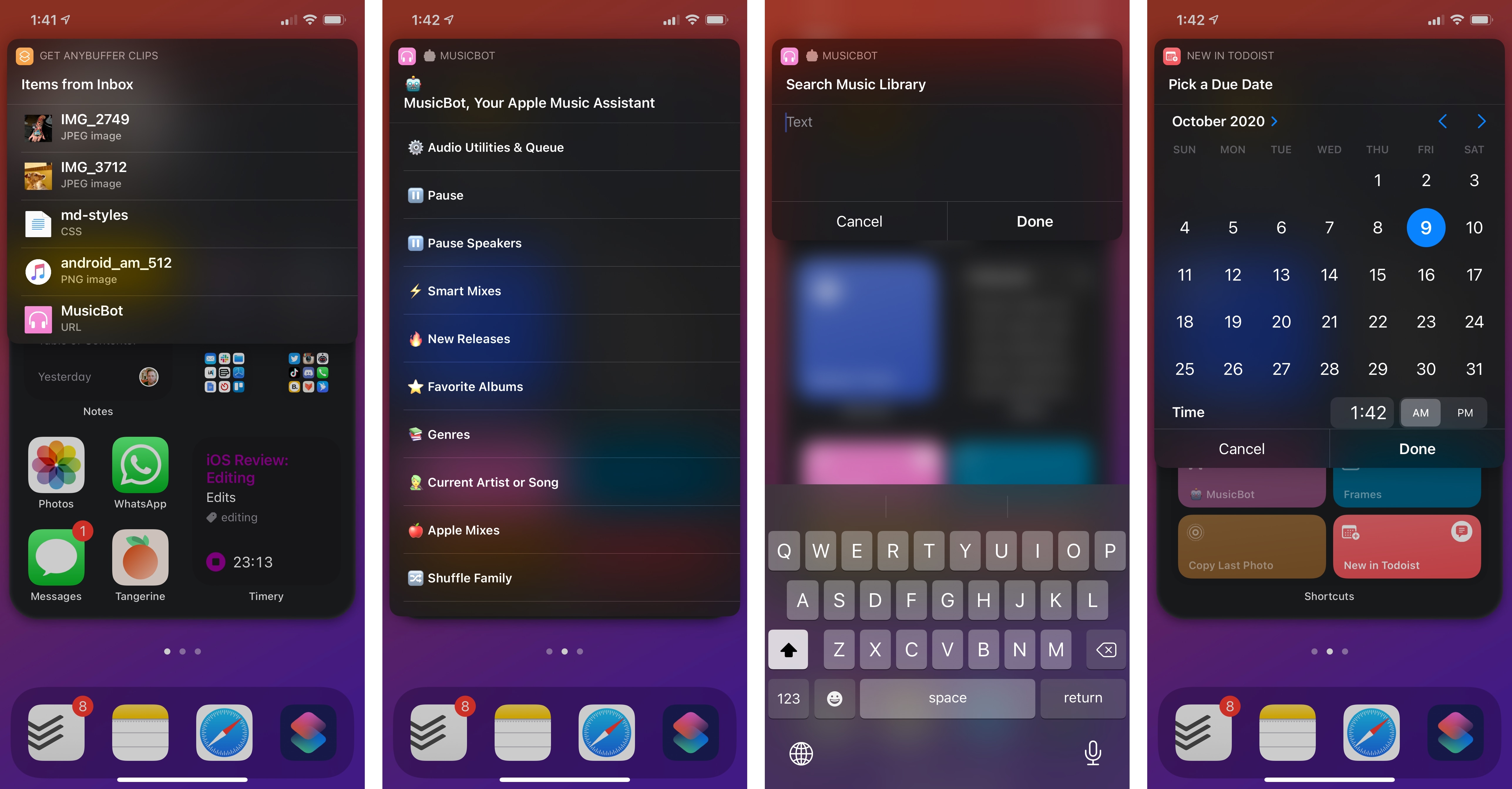 Examples of shortcuts running with compact UI from the Home Screen.