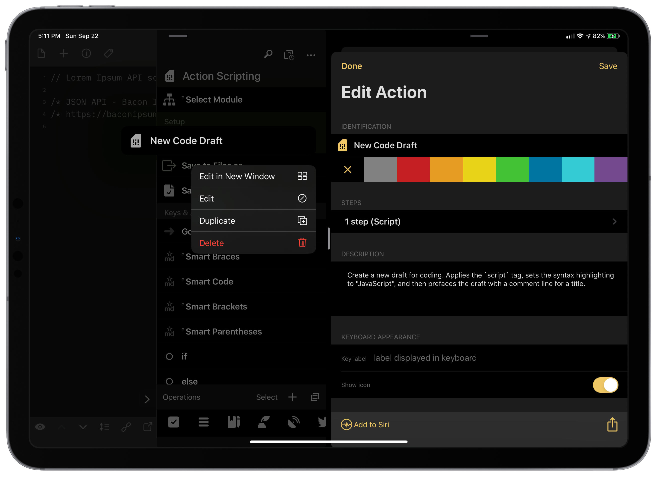 Using the context menu on an action loads another instance in Split View.