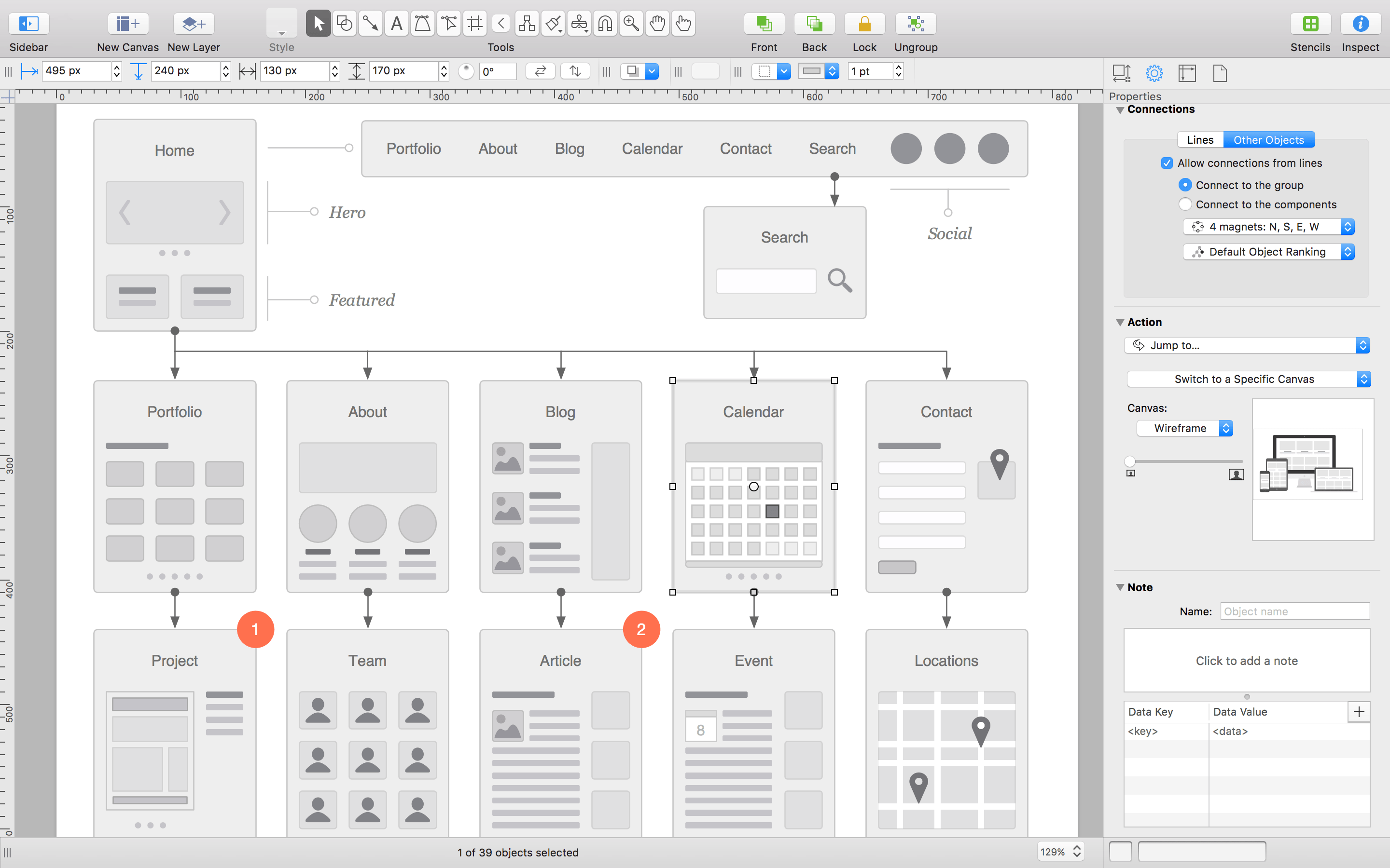 Diagramming the flow of a website with OmniGraffle.