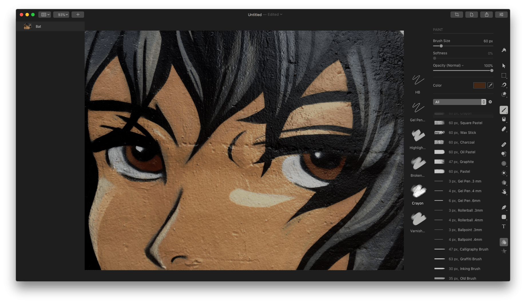 Pixelmator Pro includes a large number of customizable brushes for painting.