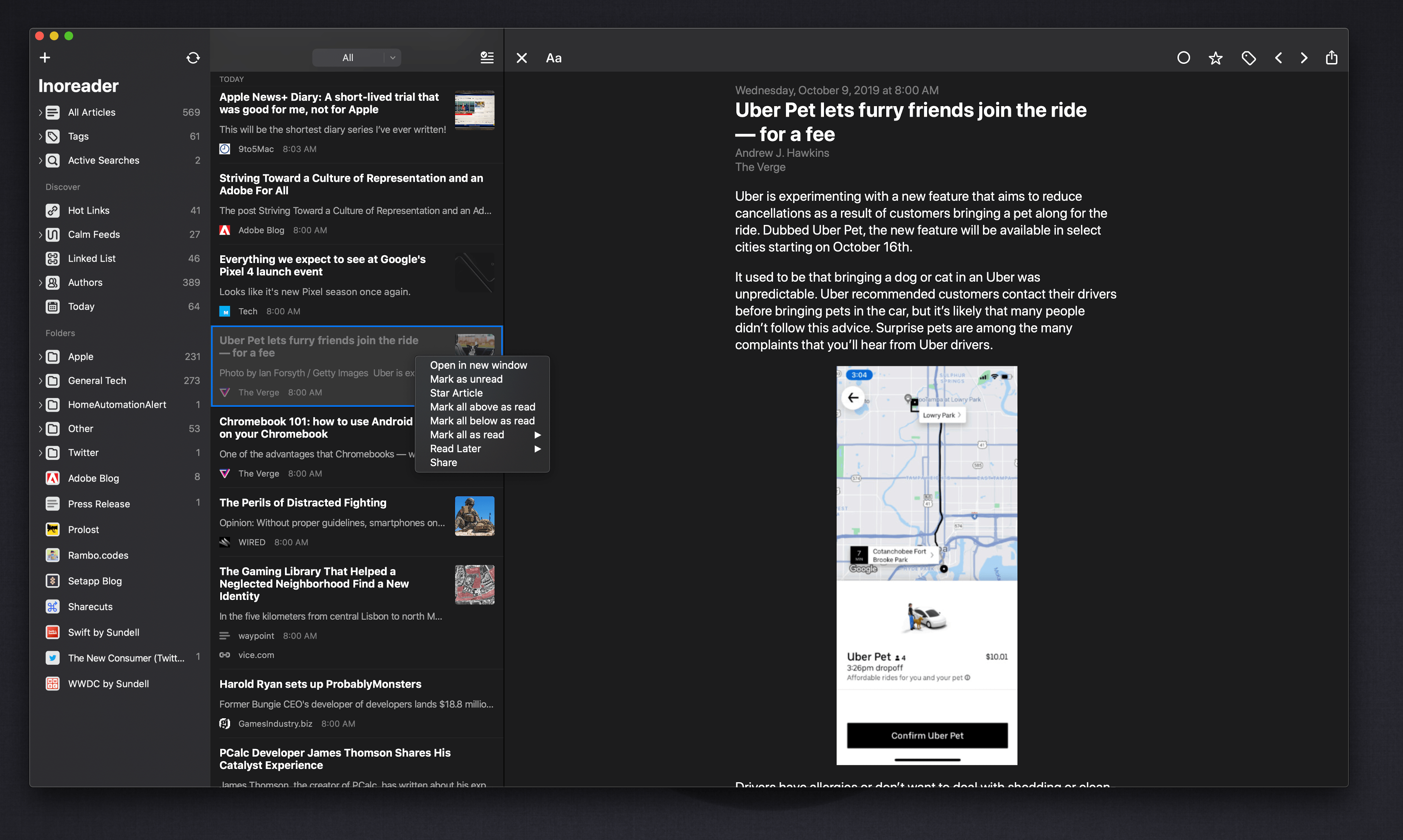 lire makes extensive use of context menus throughout.