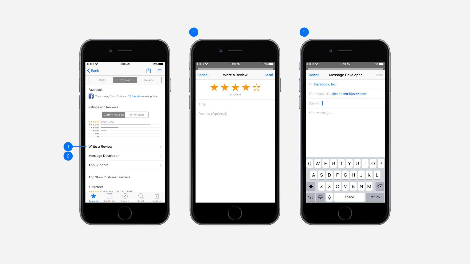 Ales Nesetril's concept for contacting developers from the App Store.