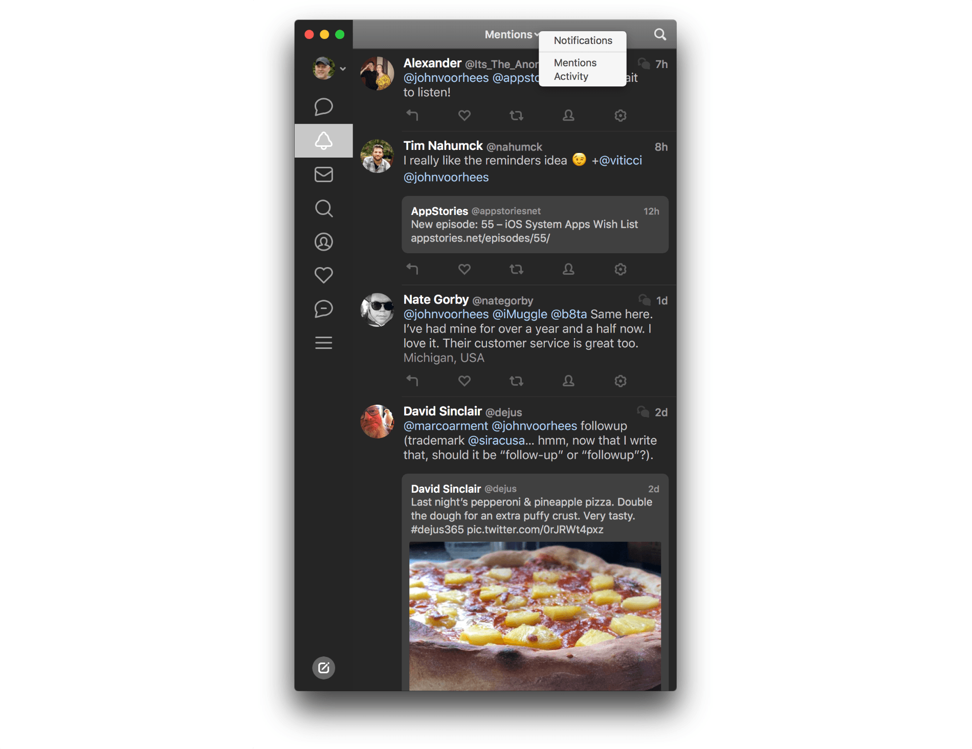 Tweetbot 3 adds title bar navigation within sidebar sections.