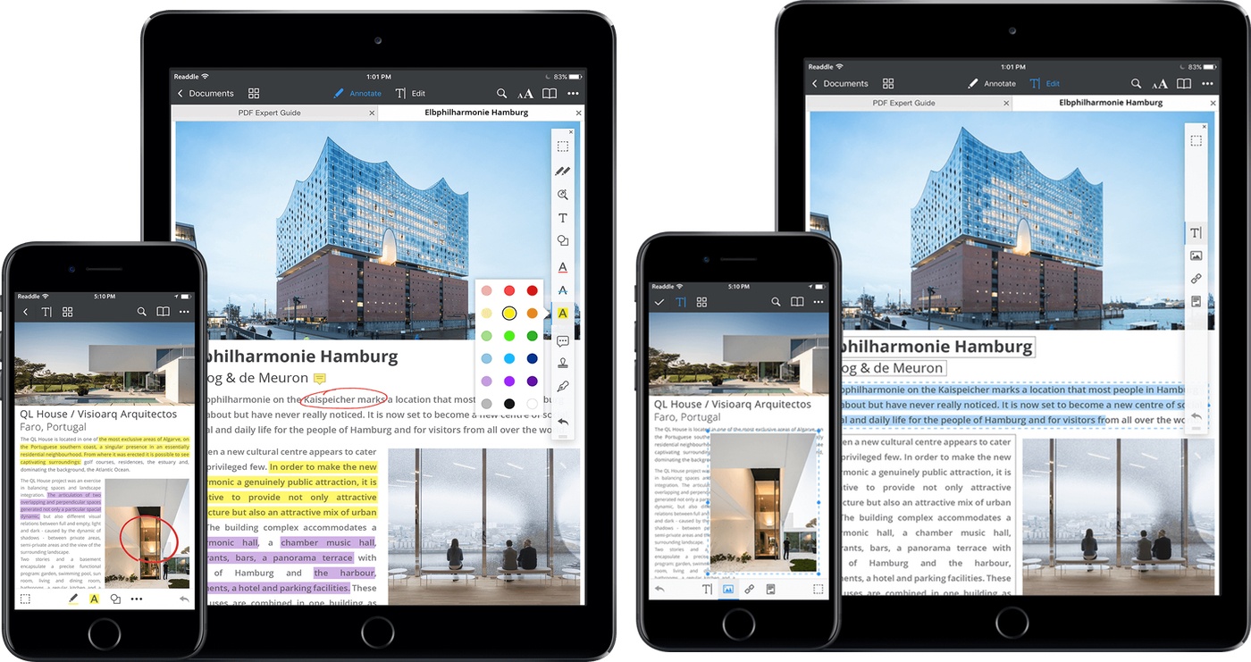 Annotate mode (left), Edit mode (right).