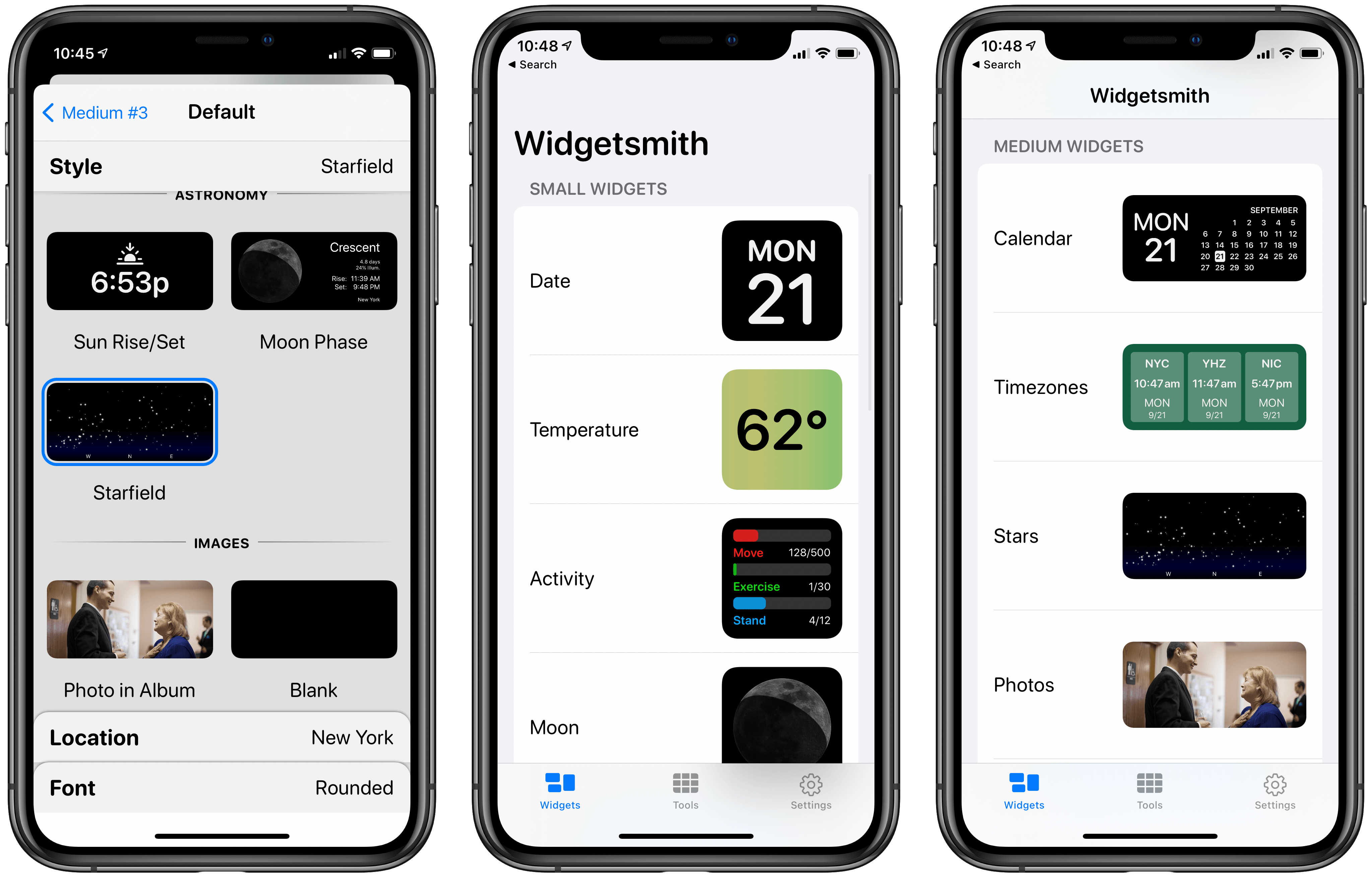 Creating multiple widgets of each size.