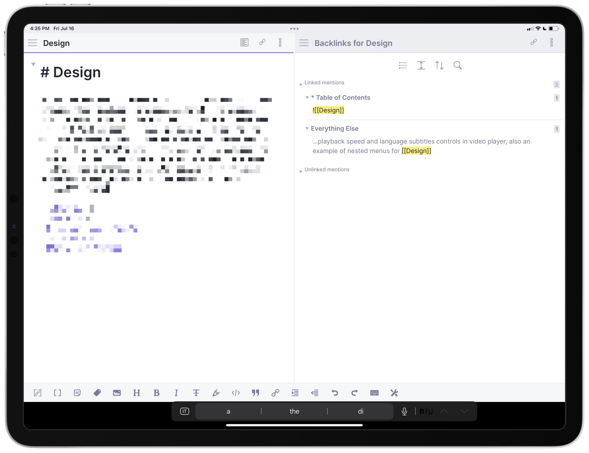 The backlinks pane for a chapter of the iOS review.