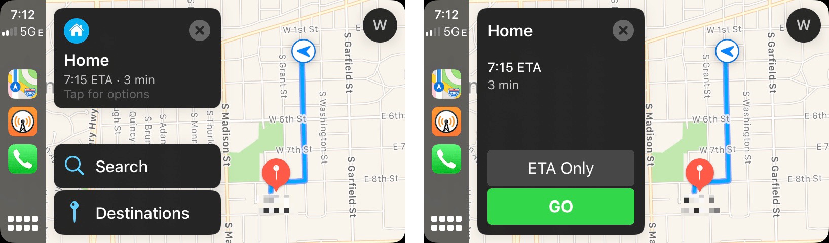 Maps offering an ETA Only route home.