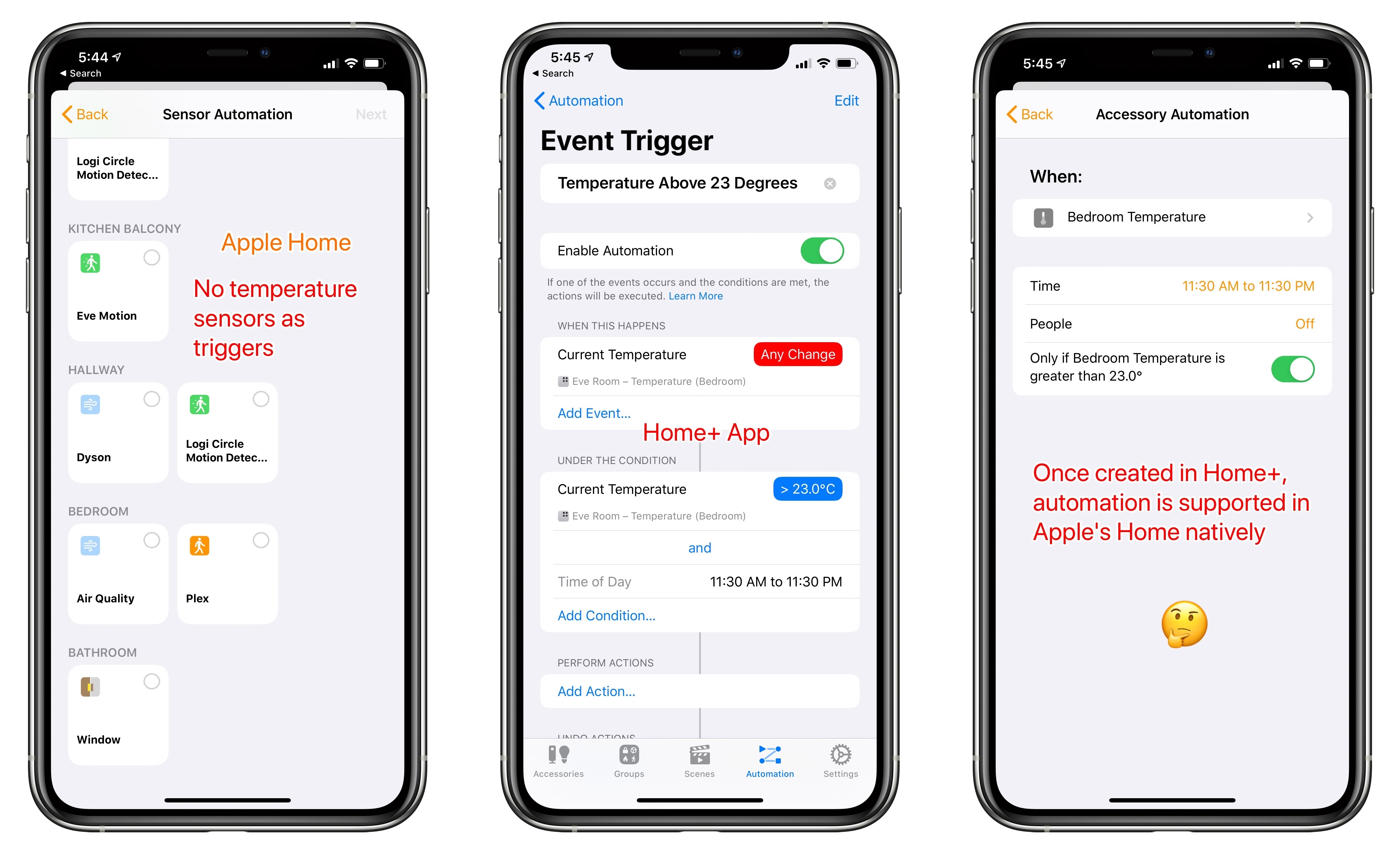 Value-based triggers created in a third-party app show up in Apple's Home app.
