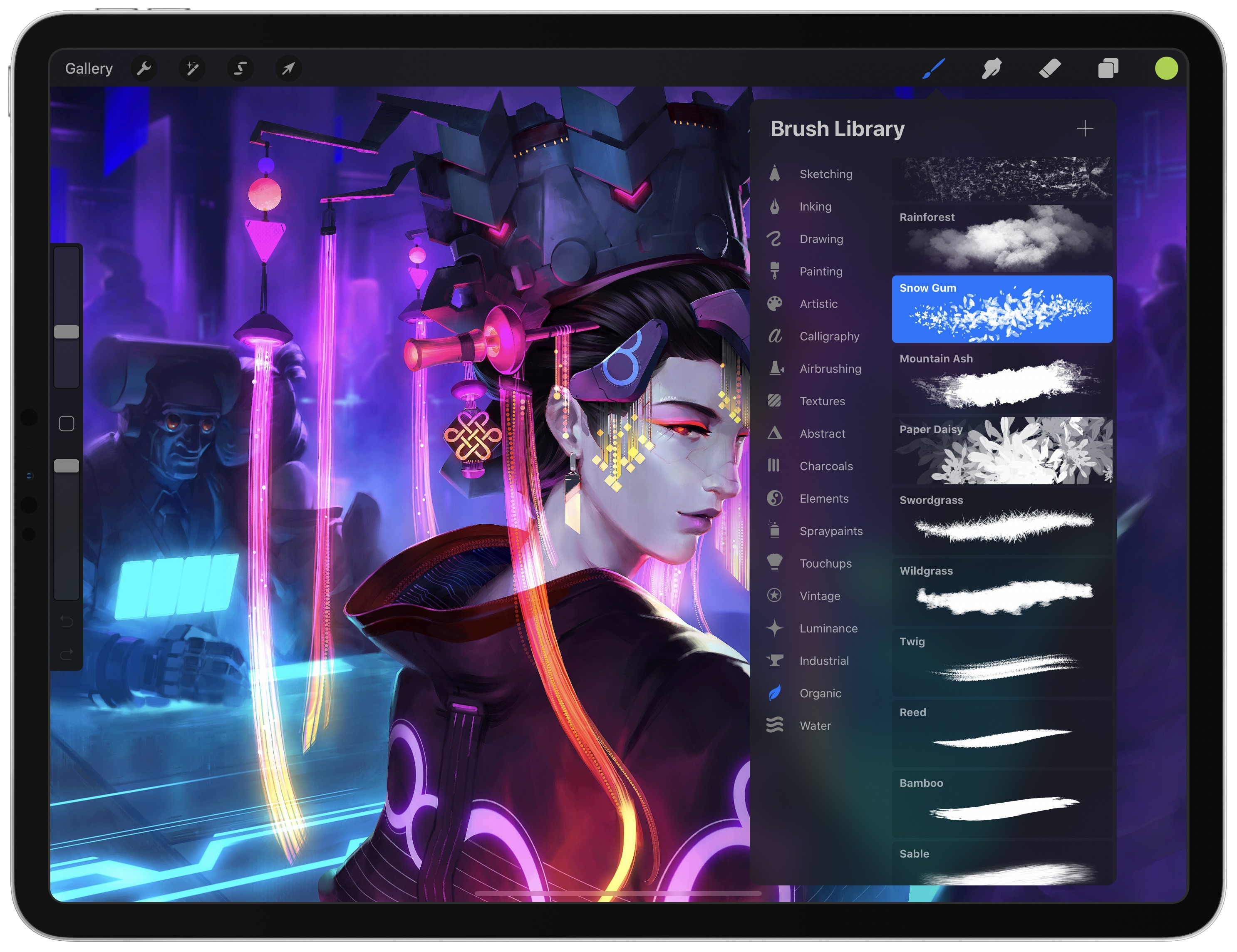 Procreate 5 has an extensive collection of default brushes. (Image via Procreate’s default gallery.)
