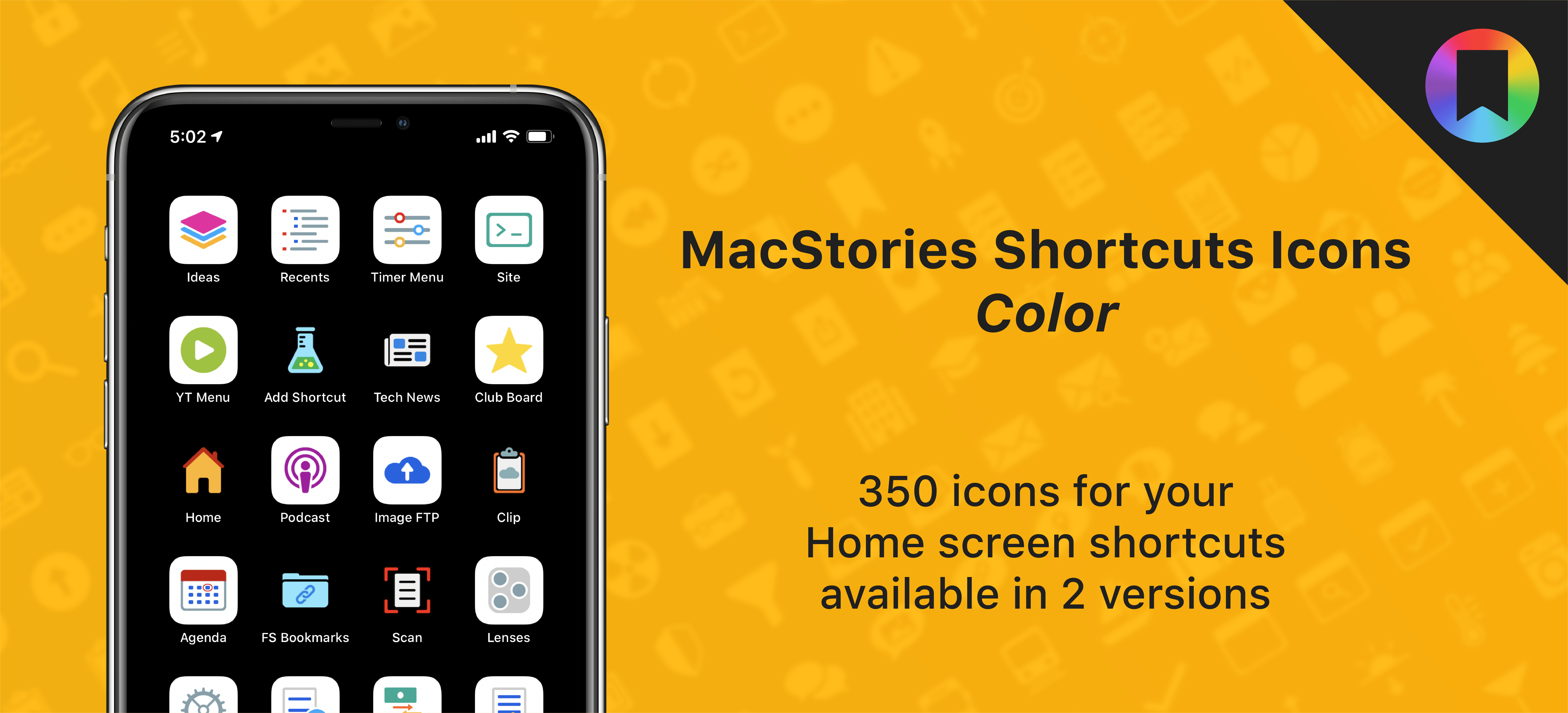 The Color set is a brand new version of MacStories Shortcuts Icons.