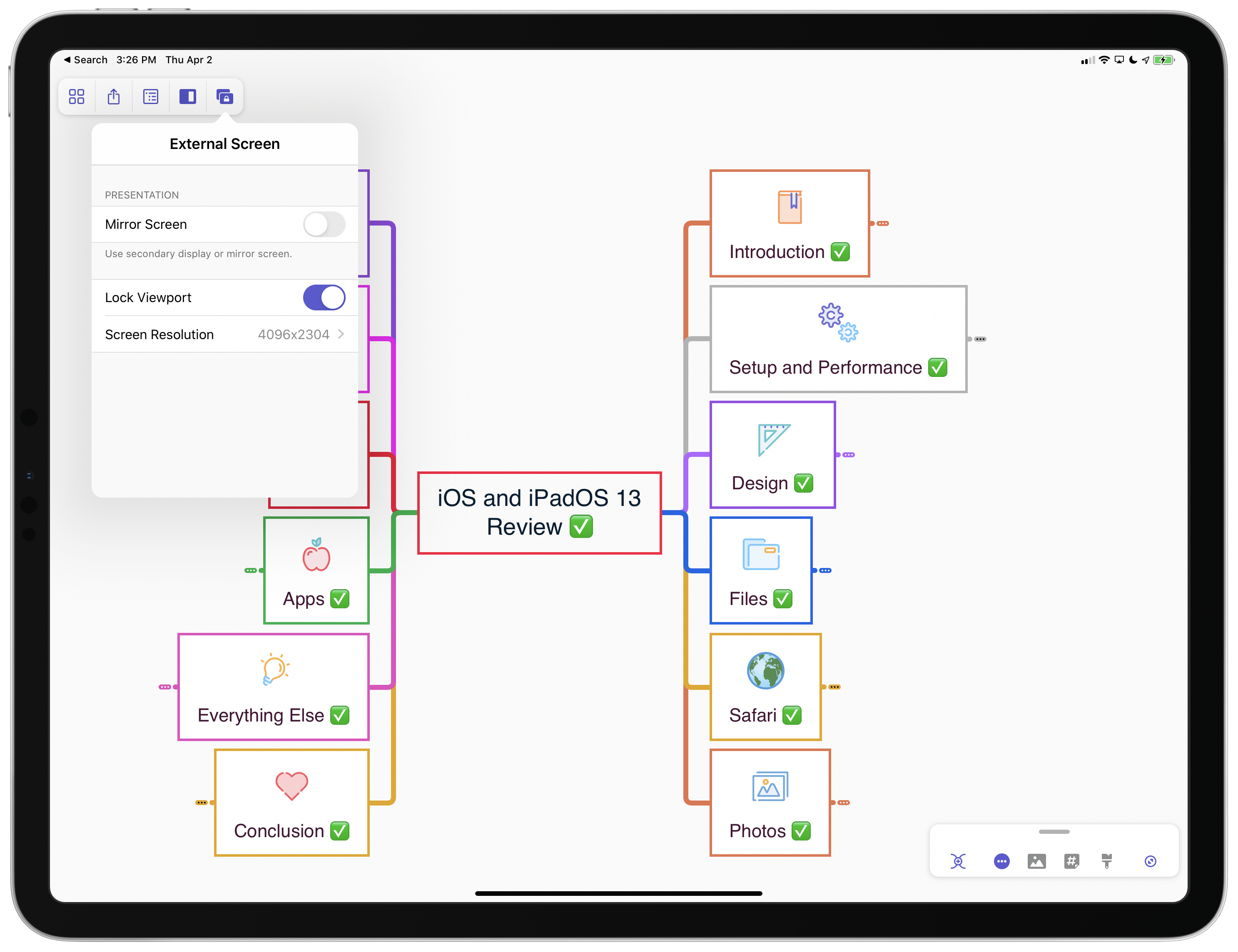 MindNode's external display settings.