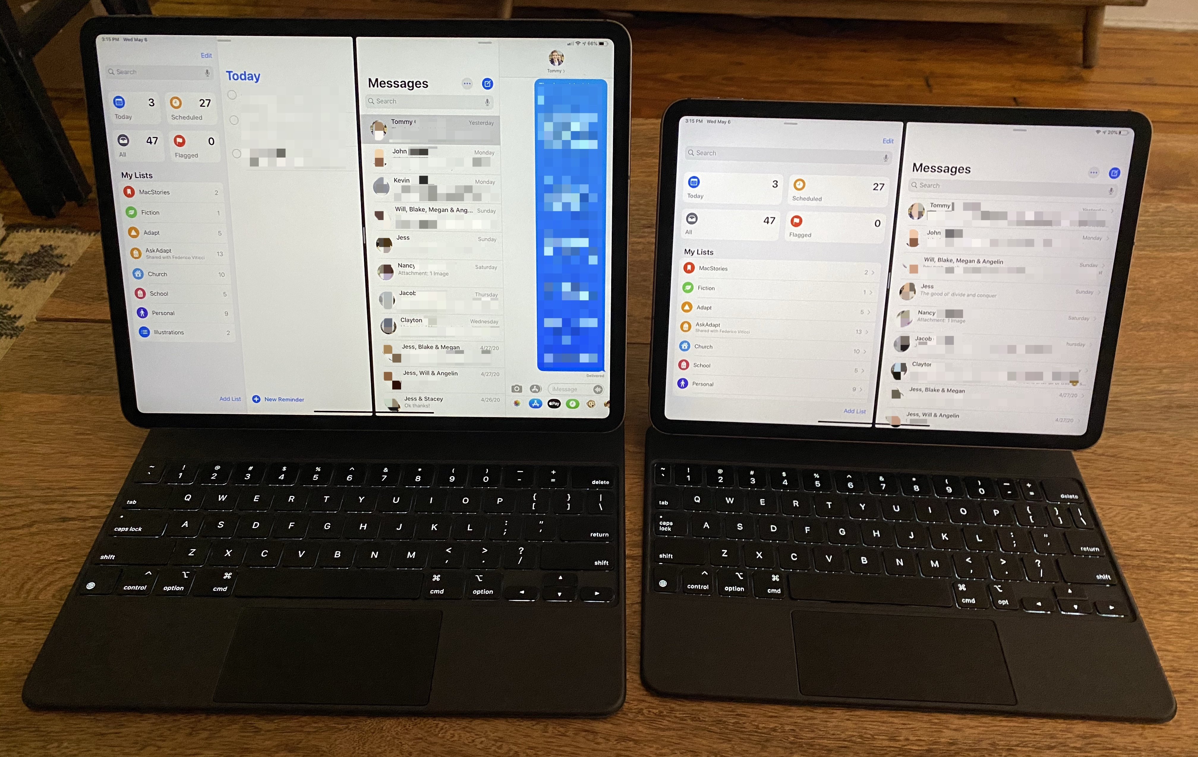 The larger iPad Pro can display multiple panels per app.