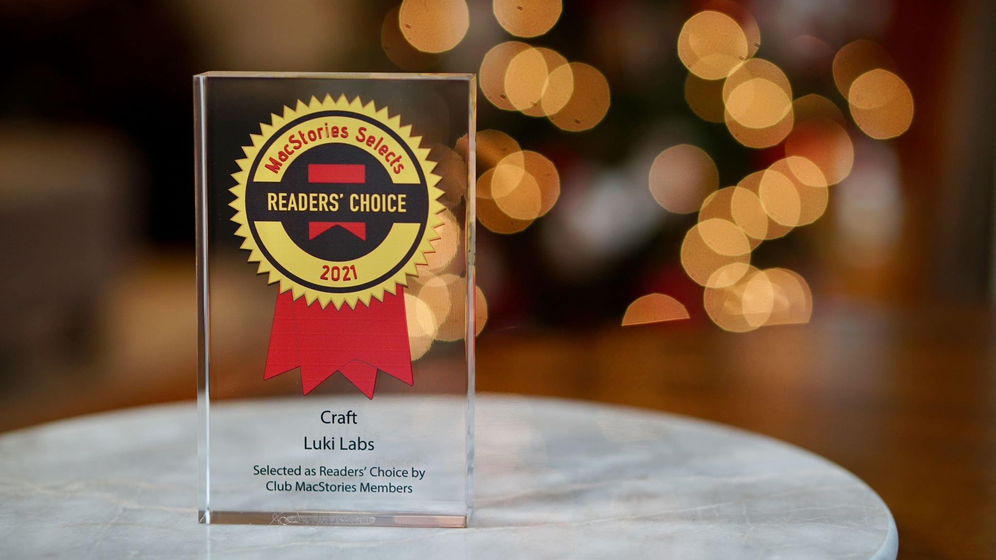 In 2021, Club MacStories members picked Craft for the Readers' Choice Award.