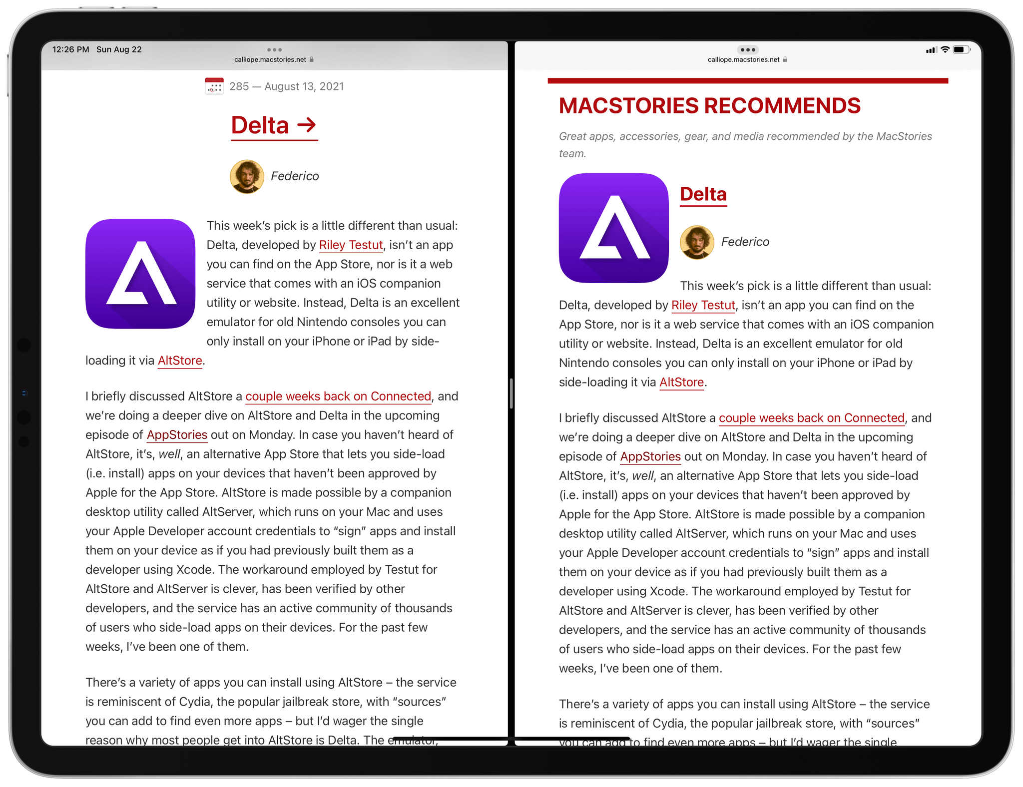With the new Club MacStories website powered by Calliope, a section of a newsletter (right) can also be opened and linked as a standalone article (left).