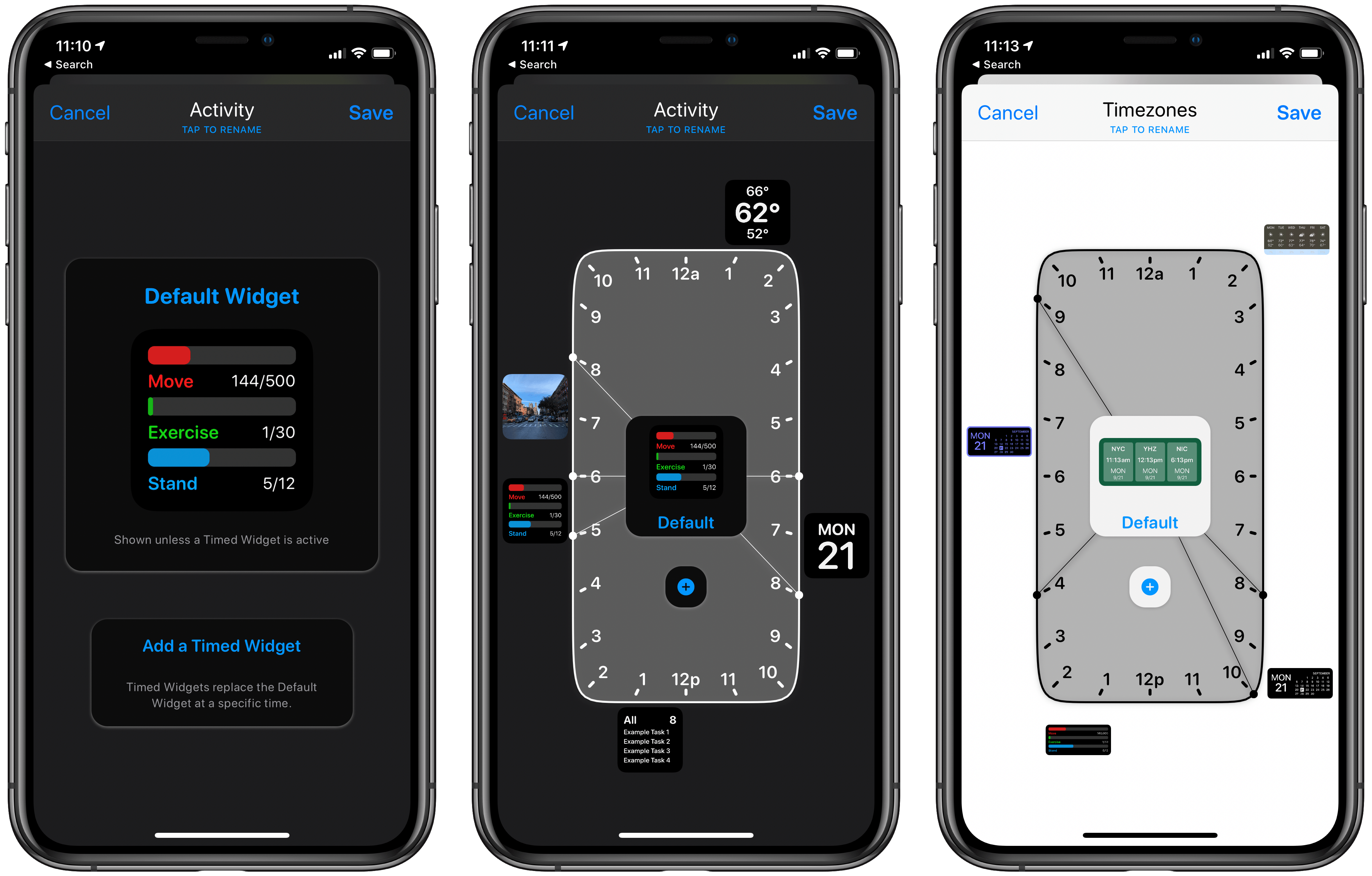 Scheduling widget setups for different times of day.