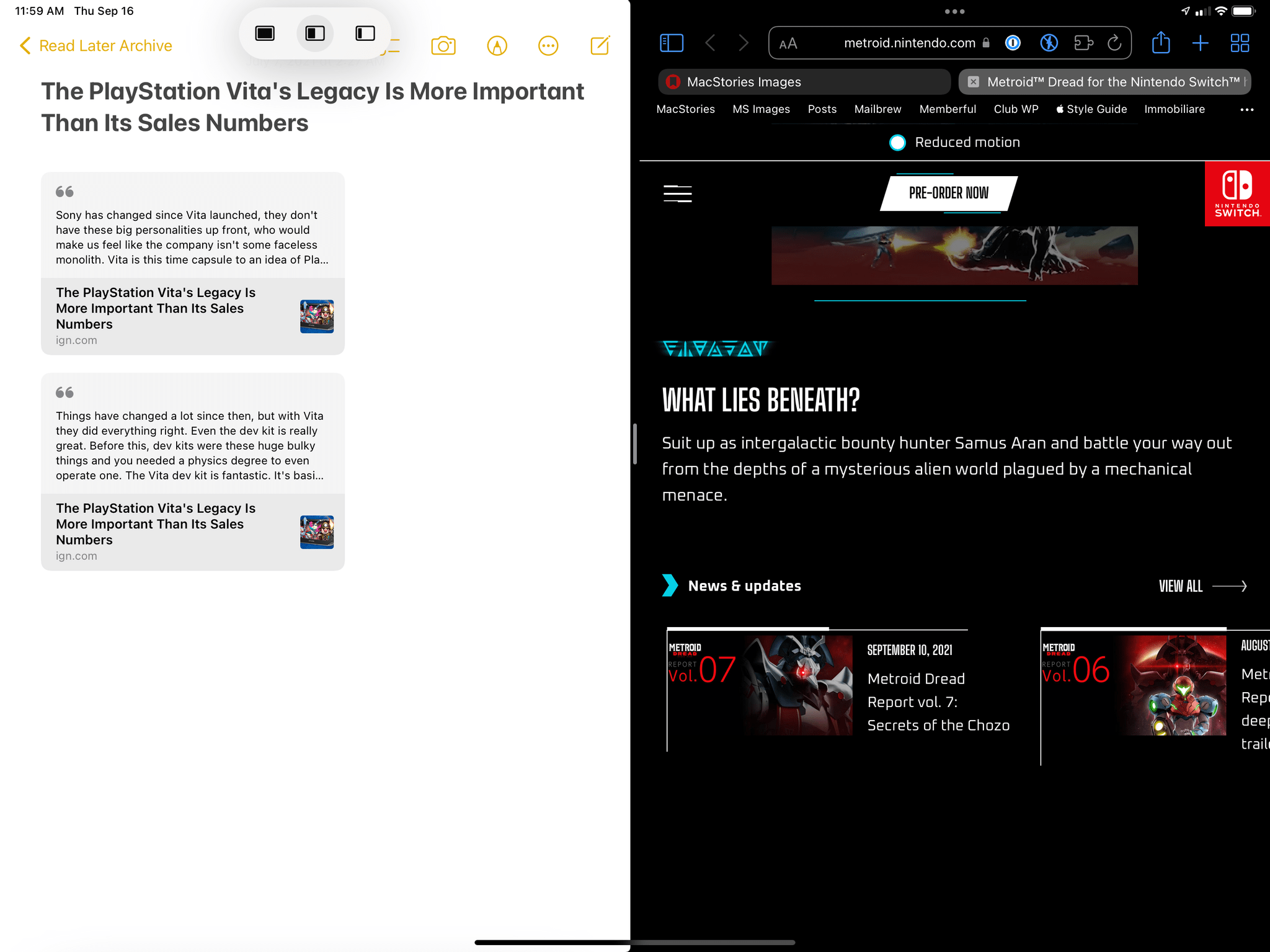 The multitasking menu reflects the current state of the selected window, whether it's open in full screen, Split View, or Slide Over.