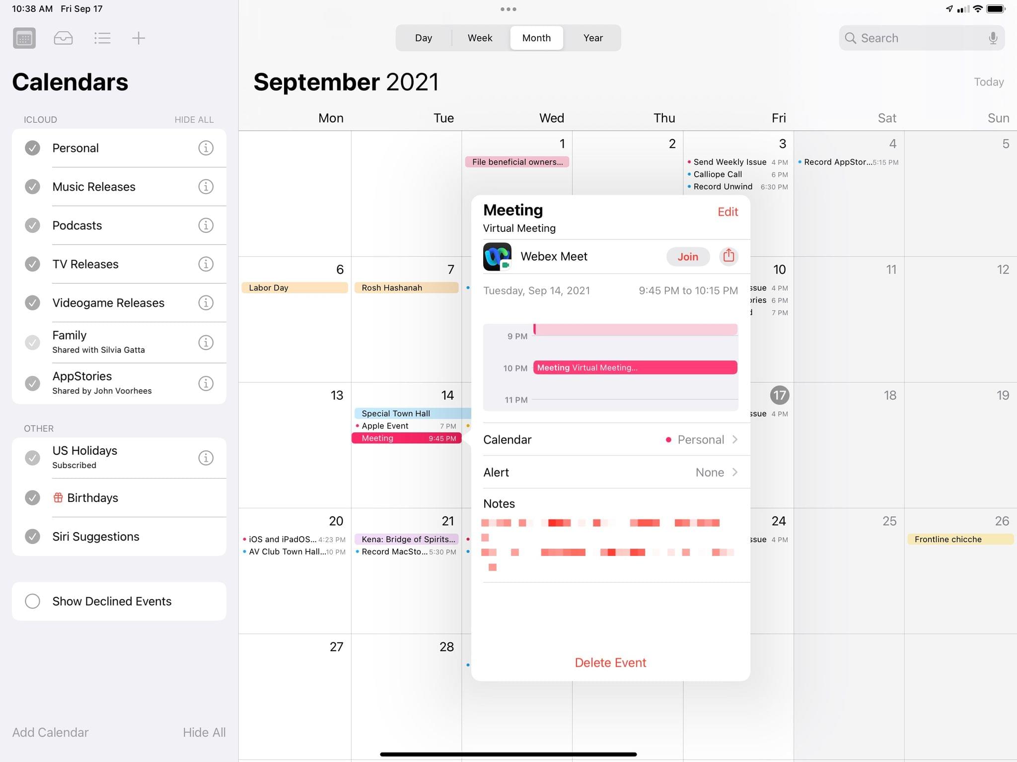 WebEx is among the supported services in the updated Calendar app.