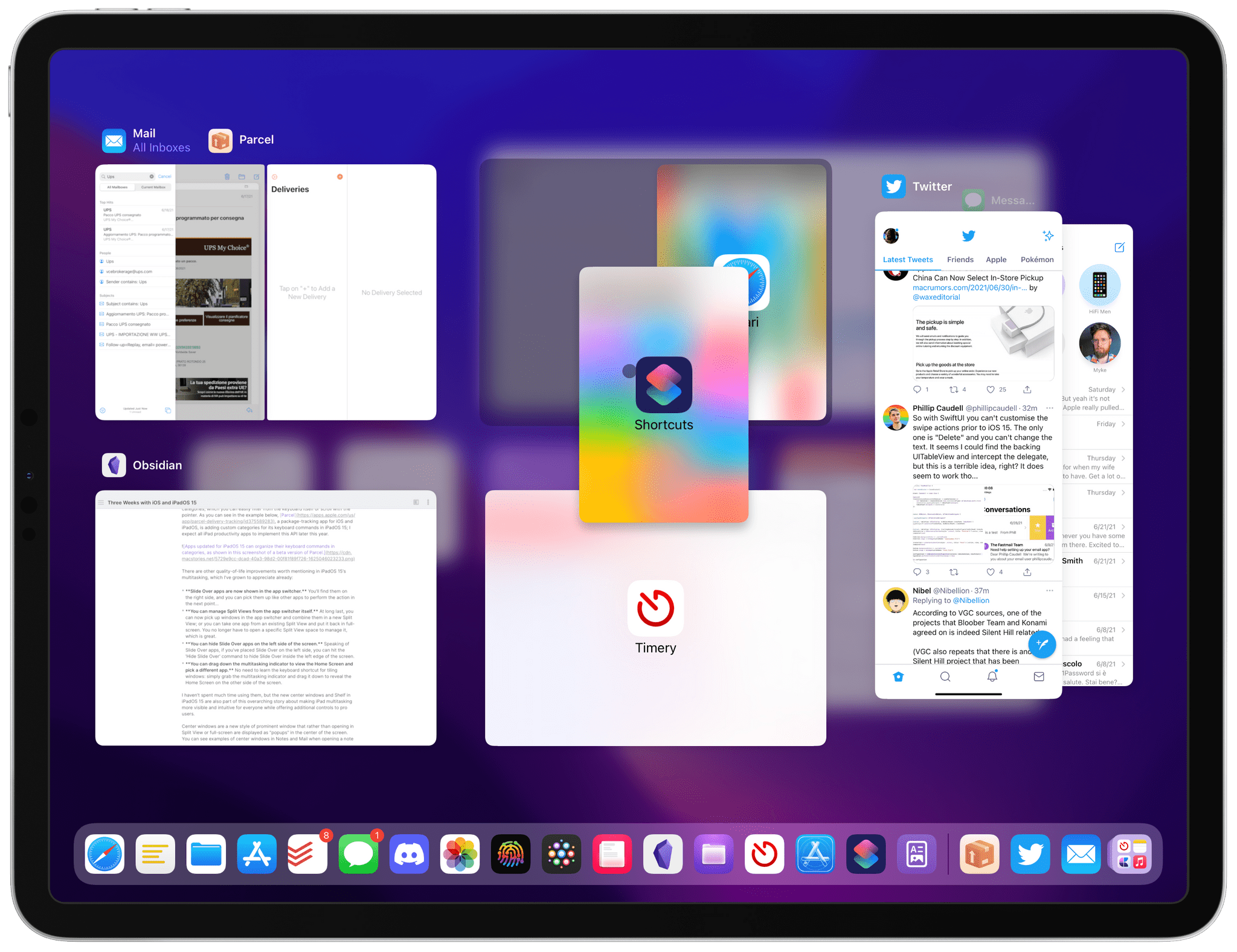 Slide Over apps are shown in the iPadOS 15 app switcher, which also lets you manage Split Views with drag and drop.