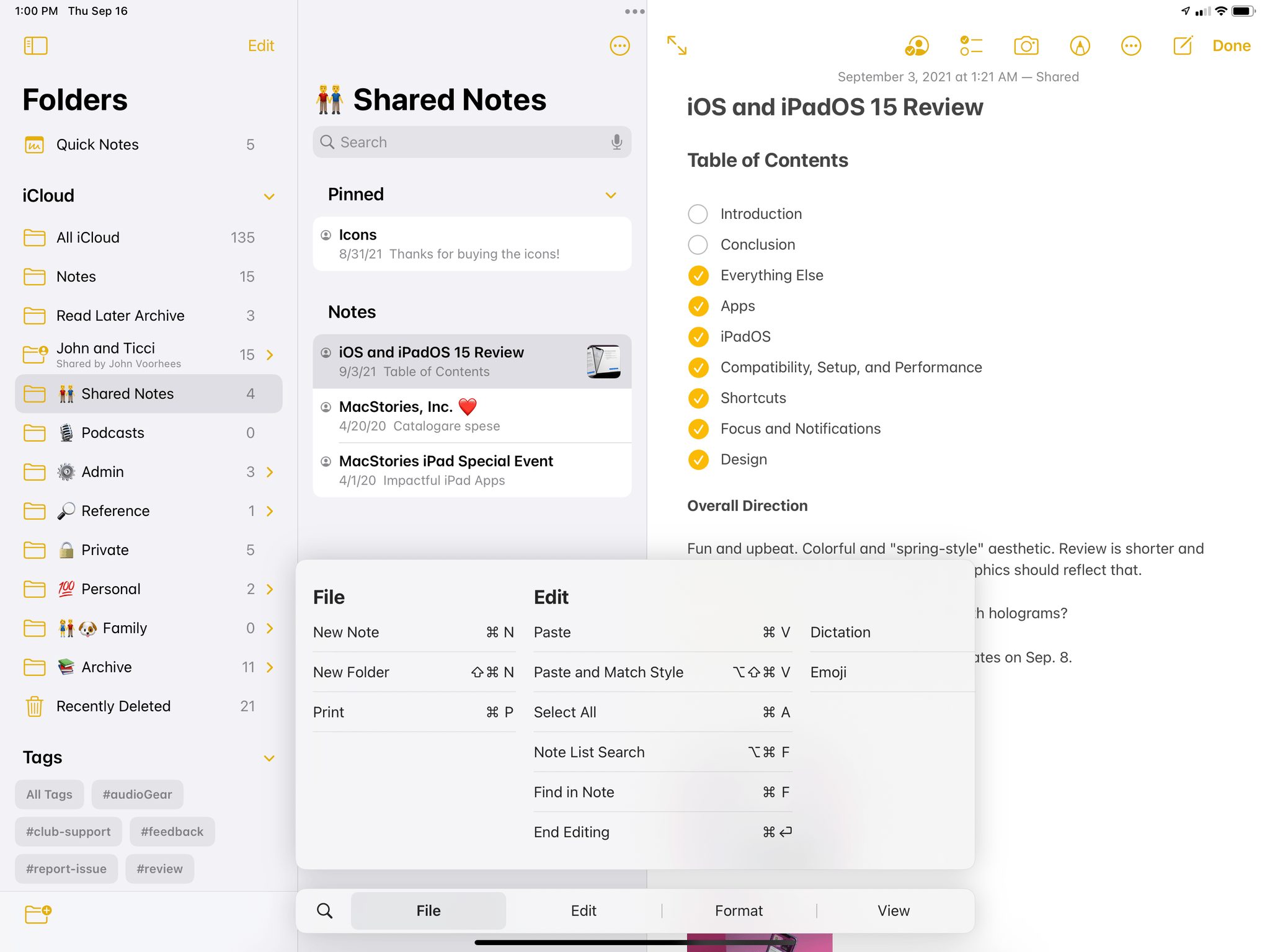 The new, more powerful keyboard shortcut menu in iPadOS 15.