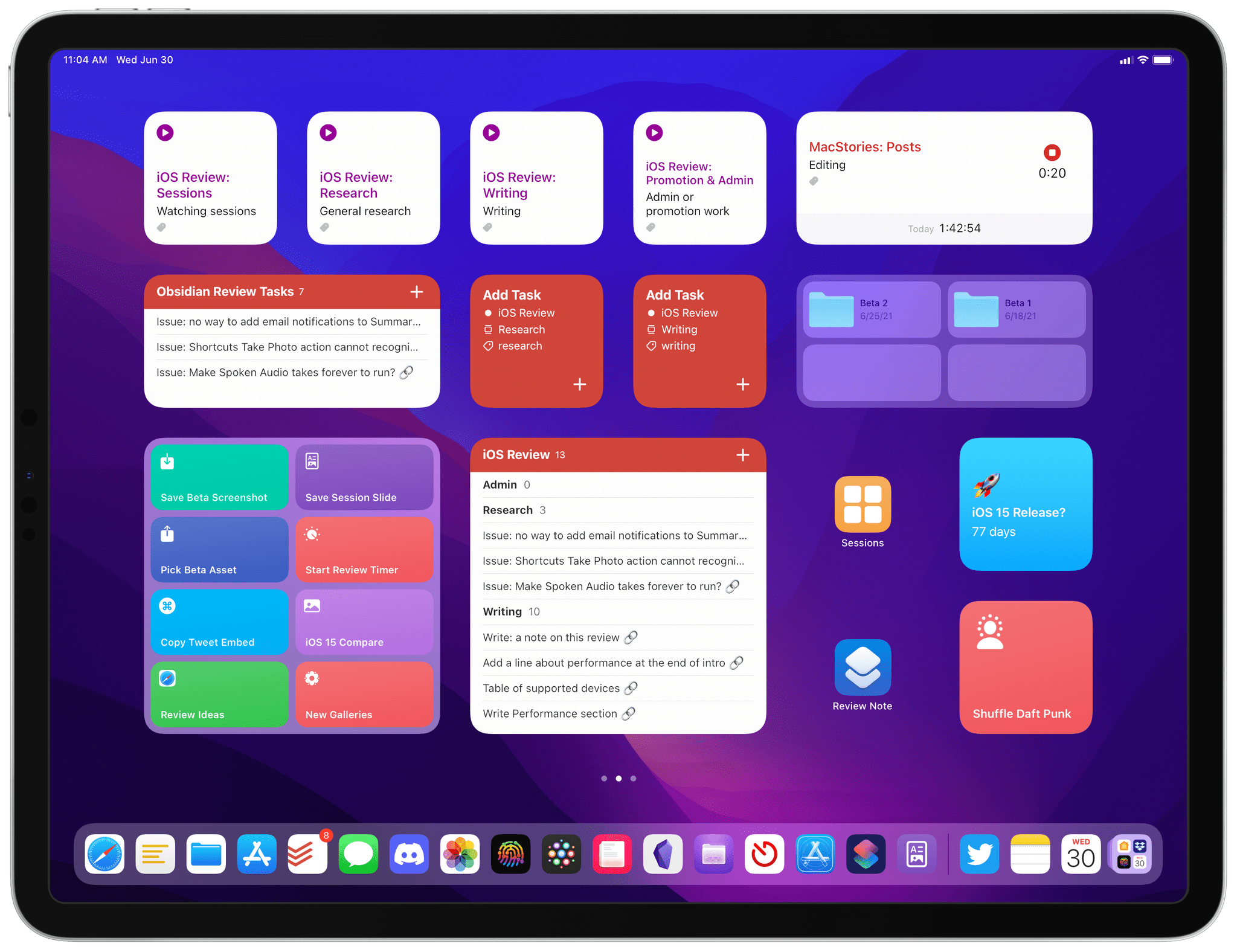 My iOS Review Home Screen for iPadOS 15. You can read more details about this in [Issue 277 of MacStories Weekly](https://club.macstories.net/newsletter-archive/).