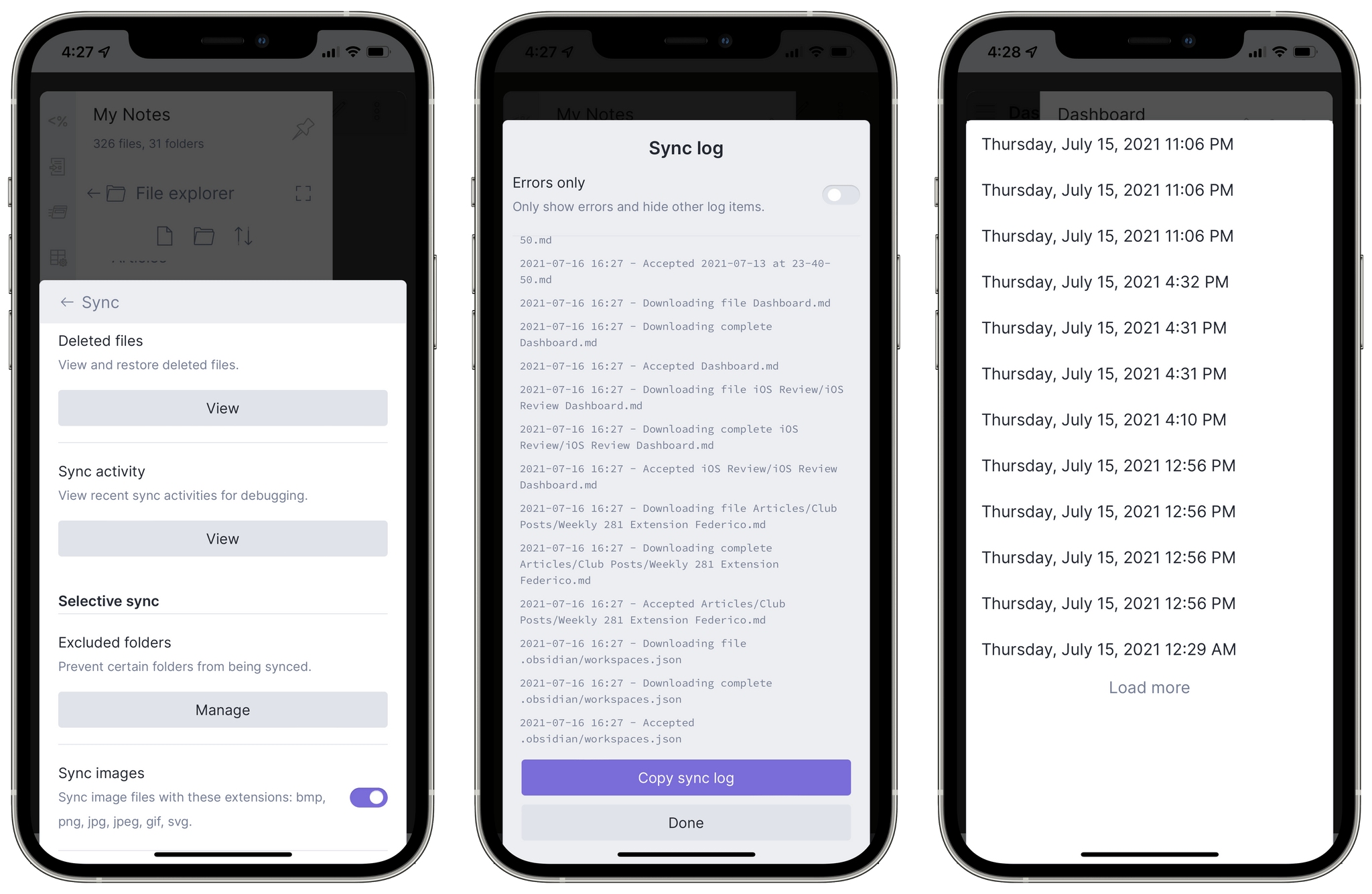 Obsidian Sync and per-document version history.