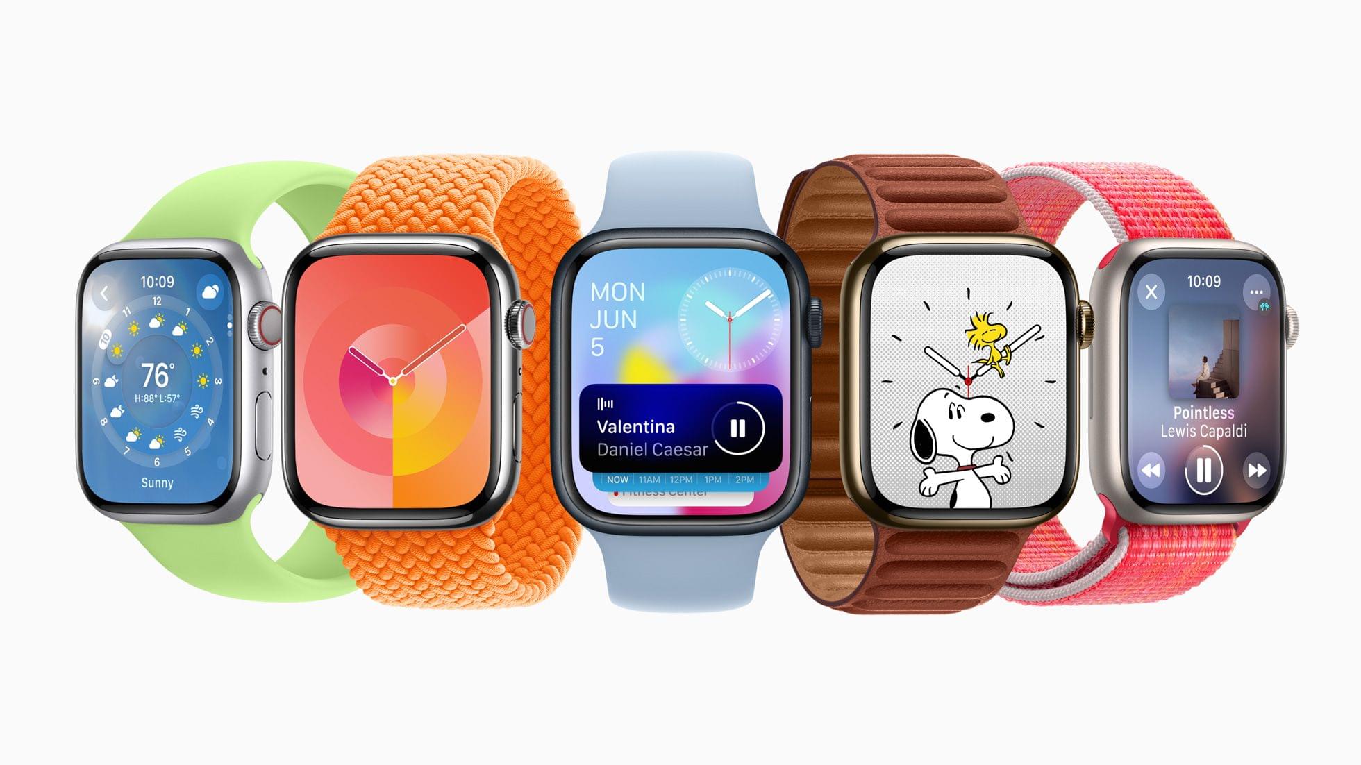 A small selection of the many band options for the standard Apple Watch. Source: Apple.