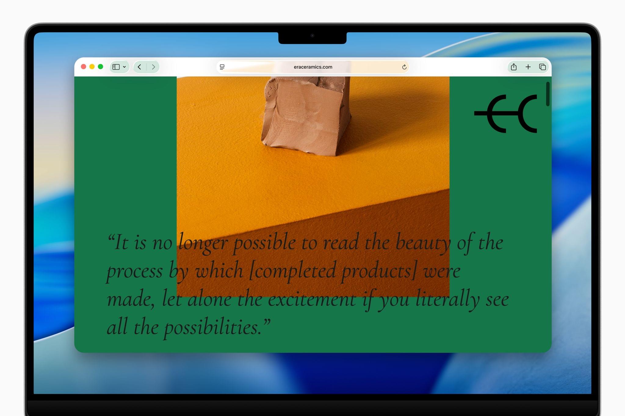 The redesigned Safari turns the address bar translucent, allowing web pages to shine through. Source: Apple.