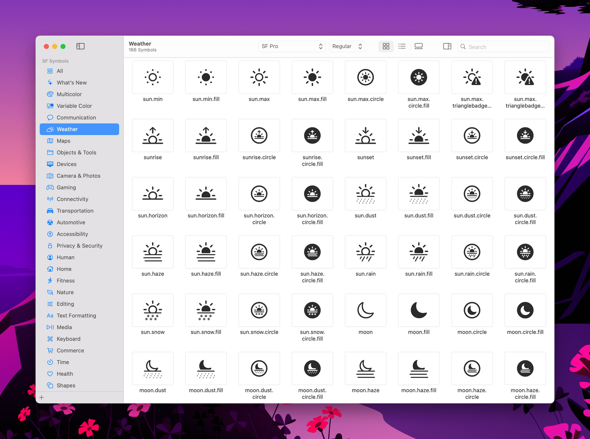 Apple's SF Symbols app has a Weather category containing all the icons usually found in the Weather app. Right-clicking a symbol lets you reprinting then paste it in Shortcuts.
