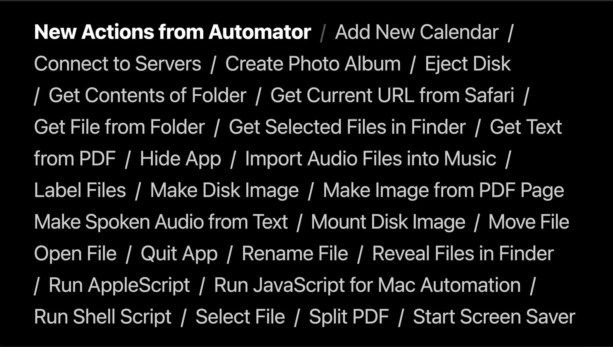 The most popular Automator actions are being reimplemented as Shortcuts actions. Source: Apple.