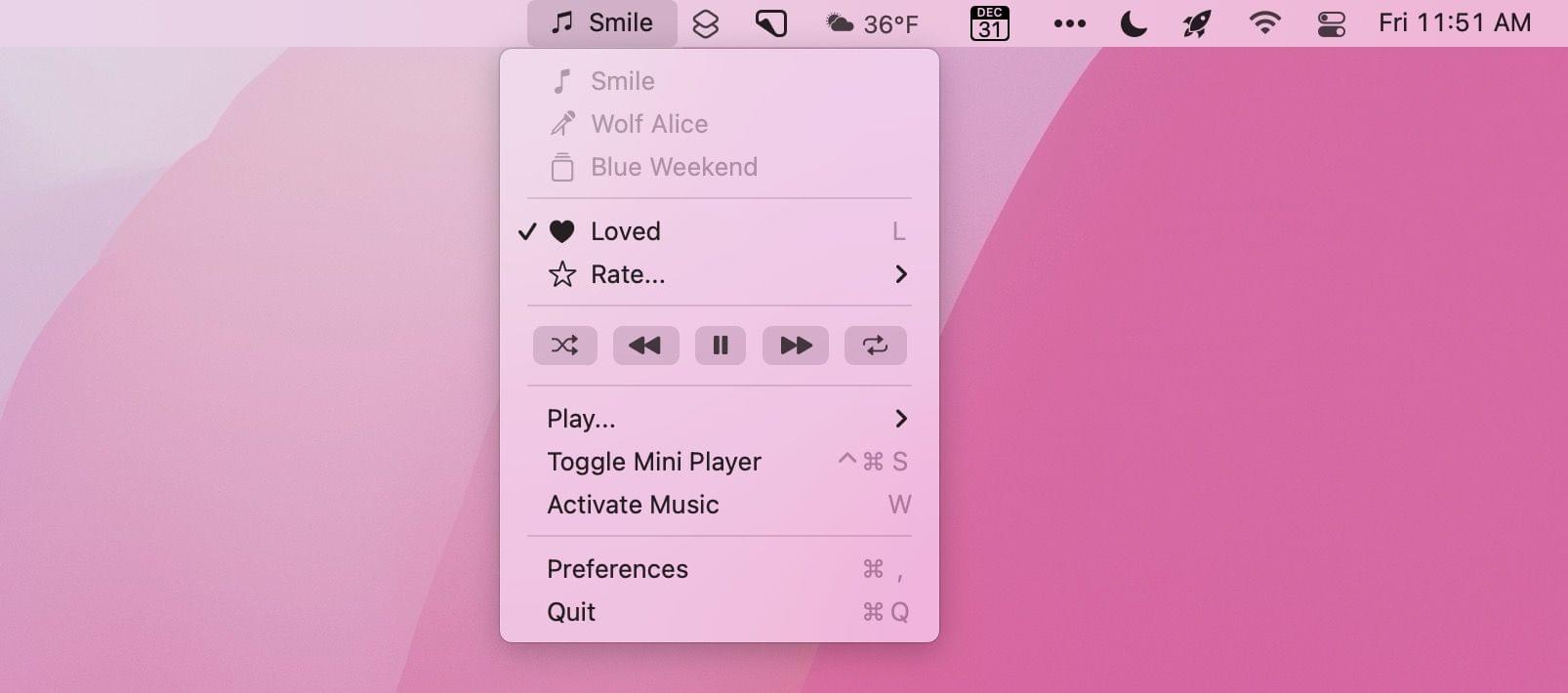 Now playing in your macOS menu bar