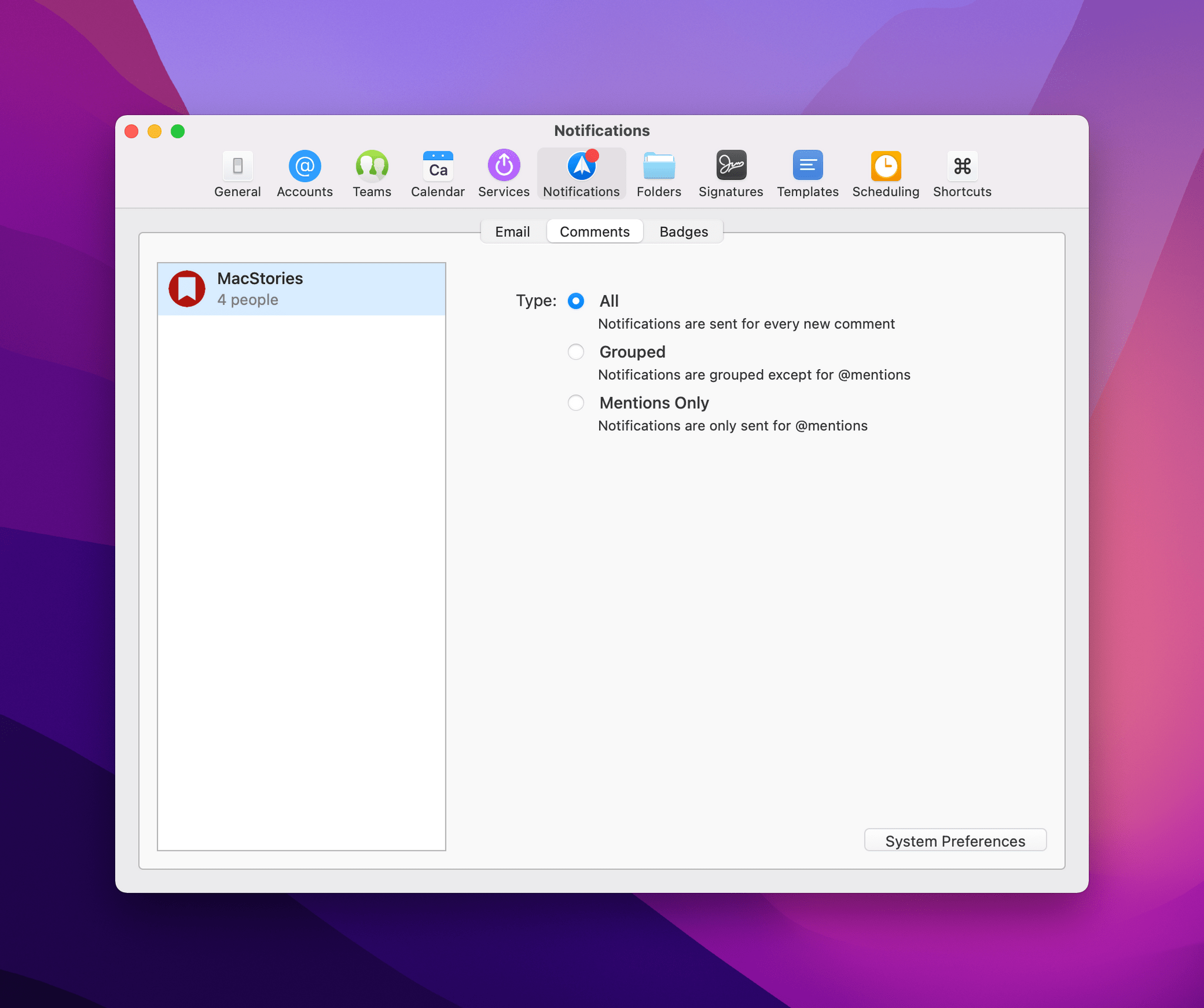 On the Mac, I only get notifications of comments to messages by MacStories team members.