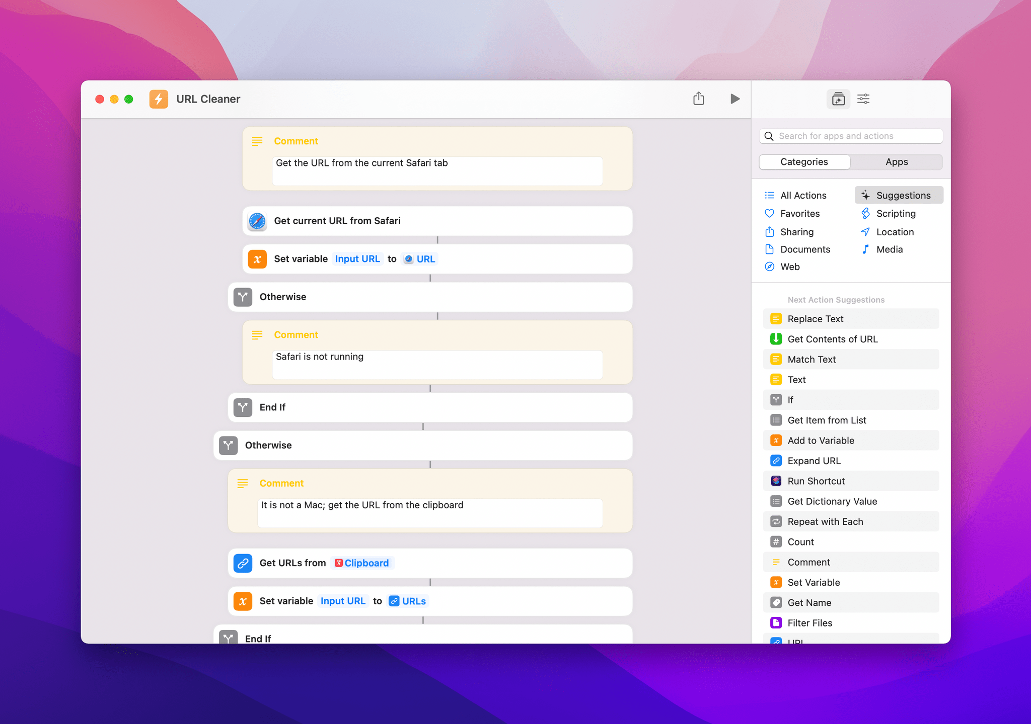 If Safari is running, Shortcuts can use a Monterey-only Safari action.