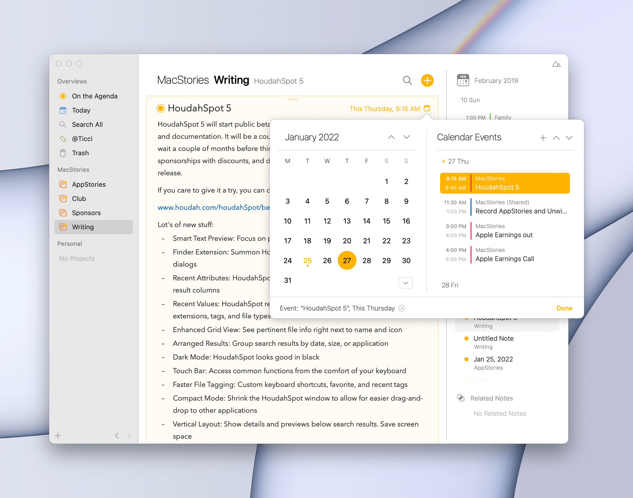 Linking notes to dates and calendar events in Agenda.