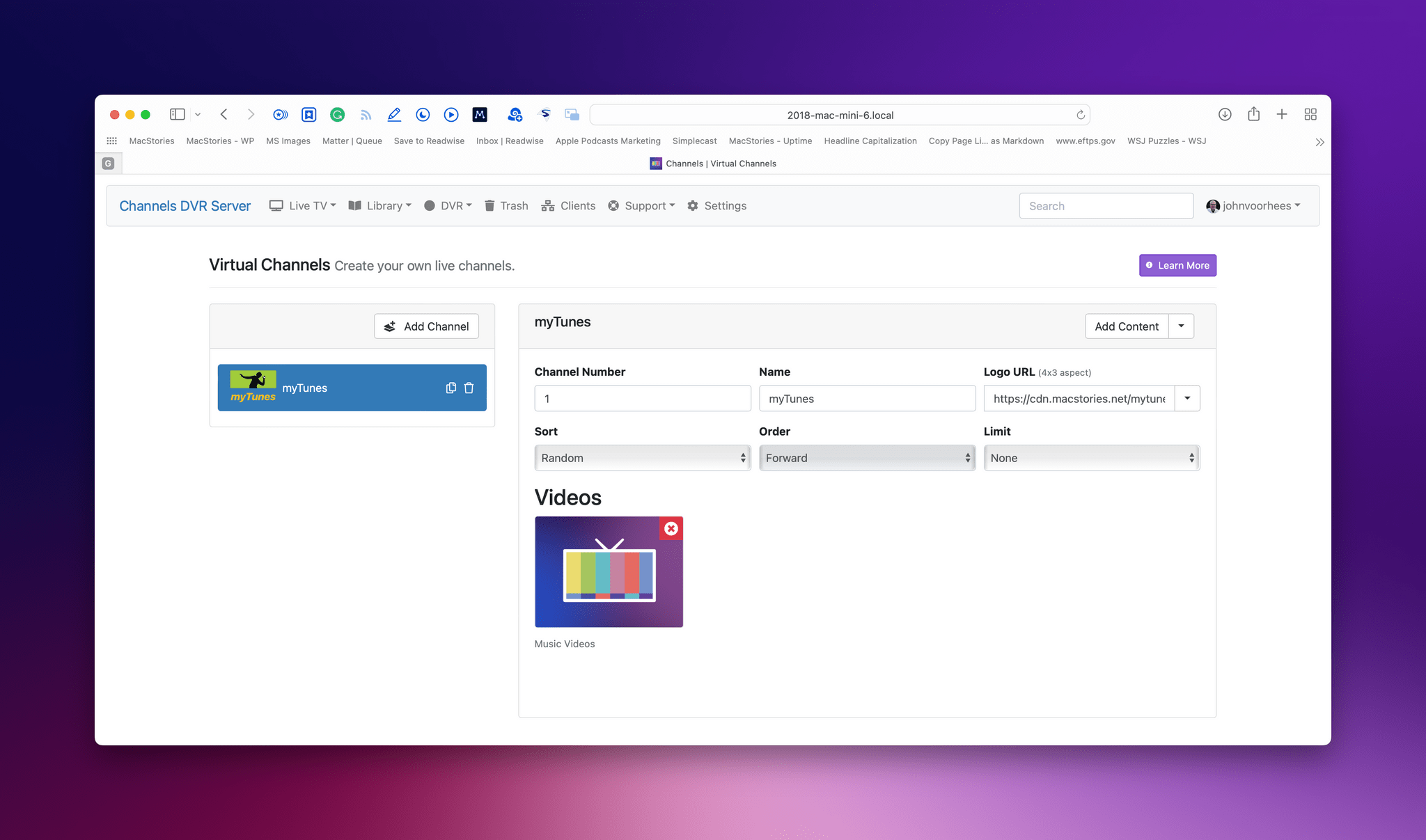 Setting up a virtual channel in Channels.