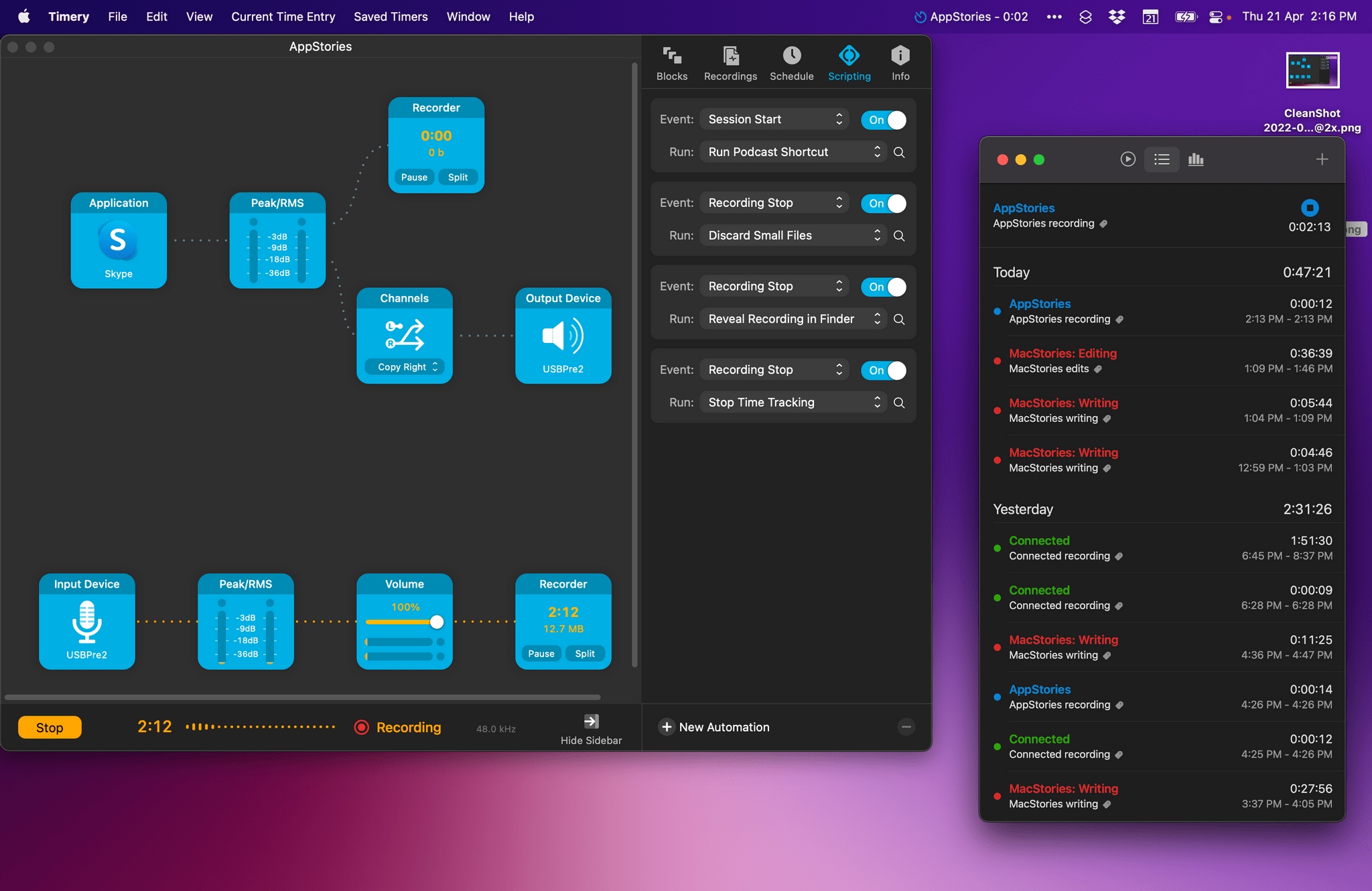 Audio Hijack 4 and Timery.